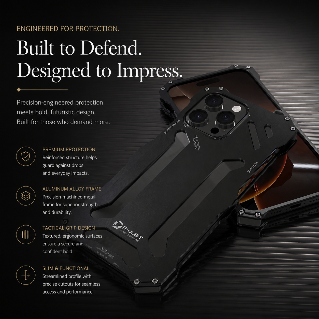 Premium iPhone Case Aluminum Alloy Metal Armor Cover Heat Dissipation Design Shockproof Anti Scratch Non Slip Grip Durable Protective Case Lightweight Design