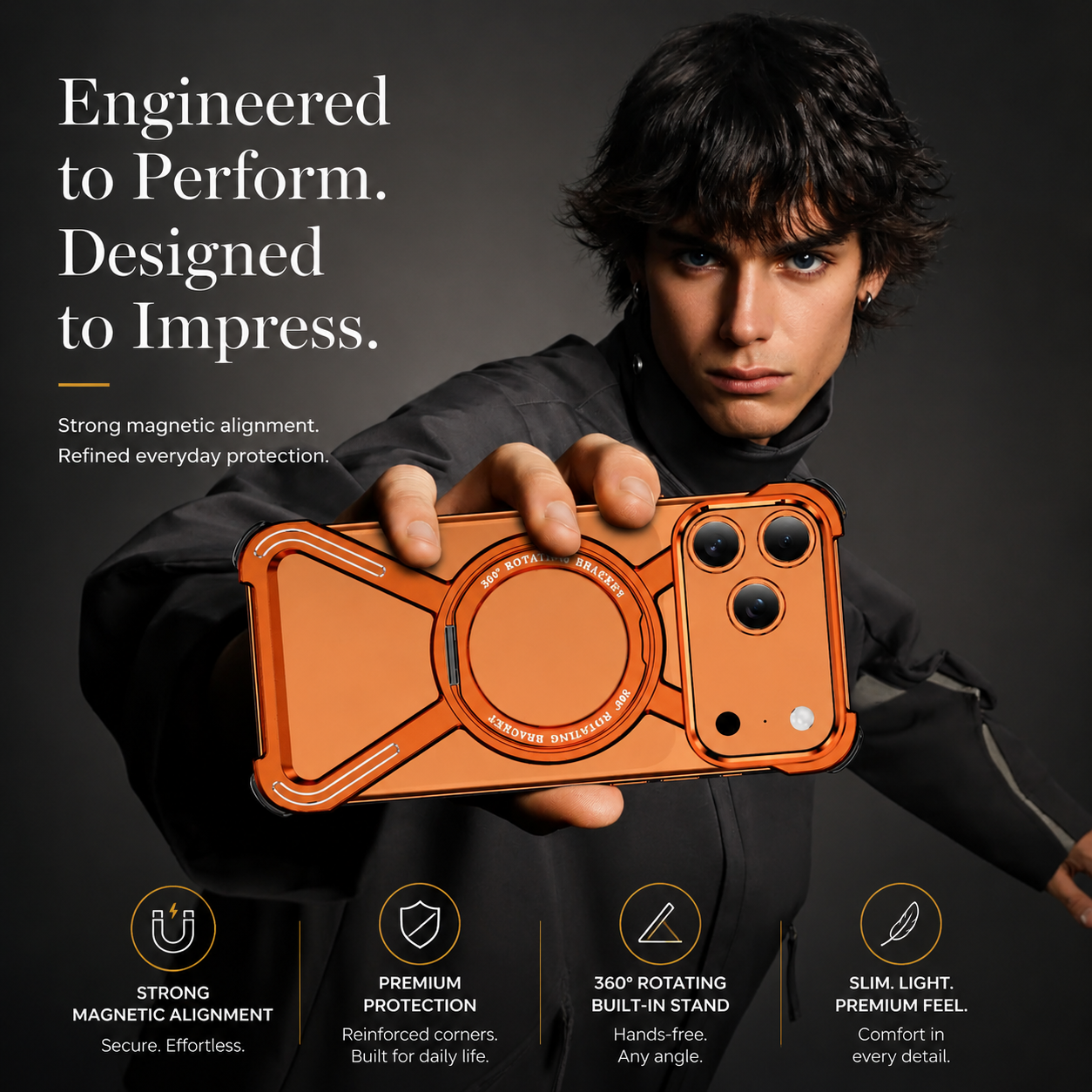 Premium iPhone Case Aluminum Alloy Metal Bumper Cover Magnetic Kickstand Shockproof Non Slip Grip Durable Protective Case Anti Drop Design Lightweight Frame