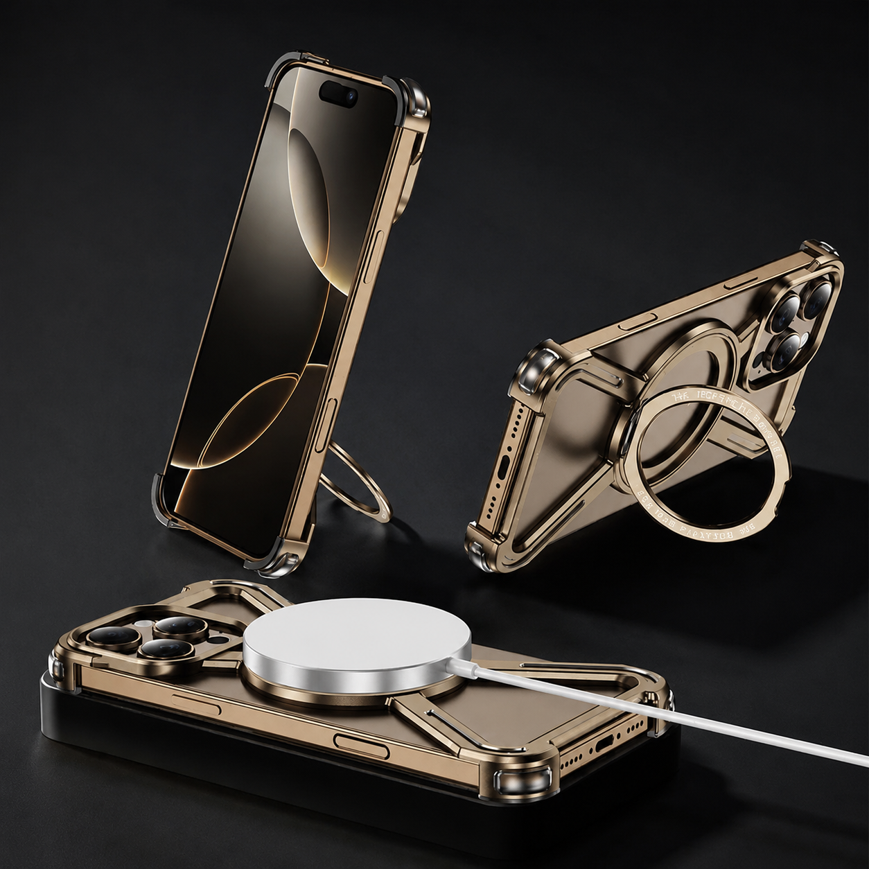 Premium iPhone Case Aluminum Alloy Metal Bumper Cover Magnetic Kickstand Shockproof Non Slip Grip Durable Protective Case Anti Drop Design Lightweight Frame