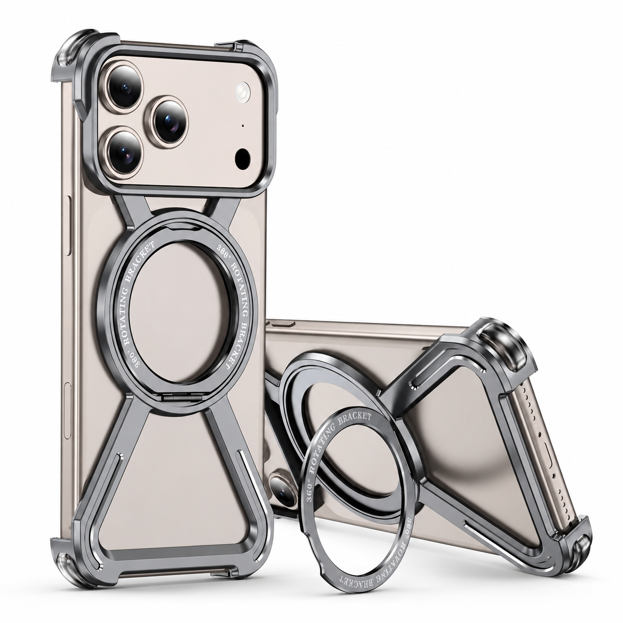 Premium iPhone Case Aluminum Alloy Metal Bumper Cover Magnetic Kickstand Shockproof Non Slip Grip Durable Protective Case Anti Drop Design Lightweight Frame