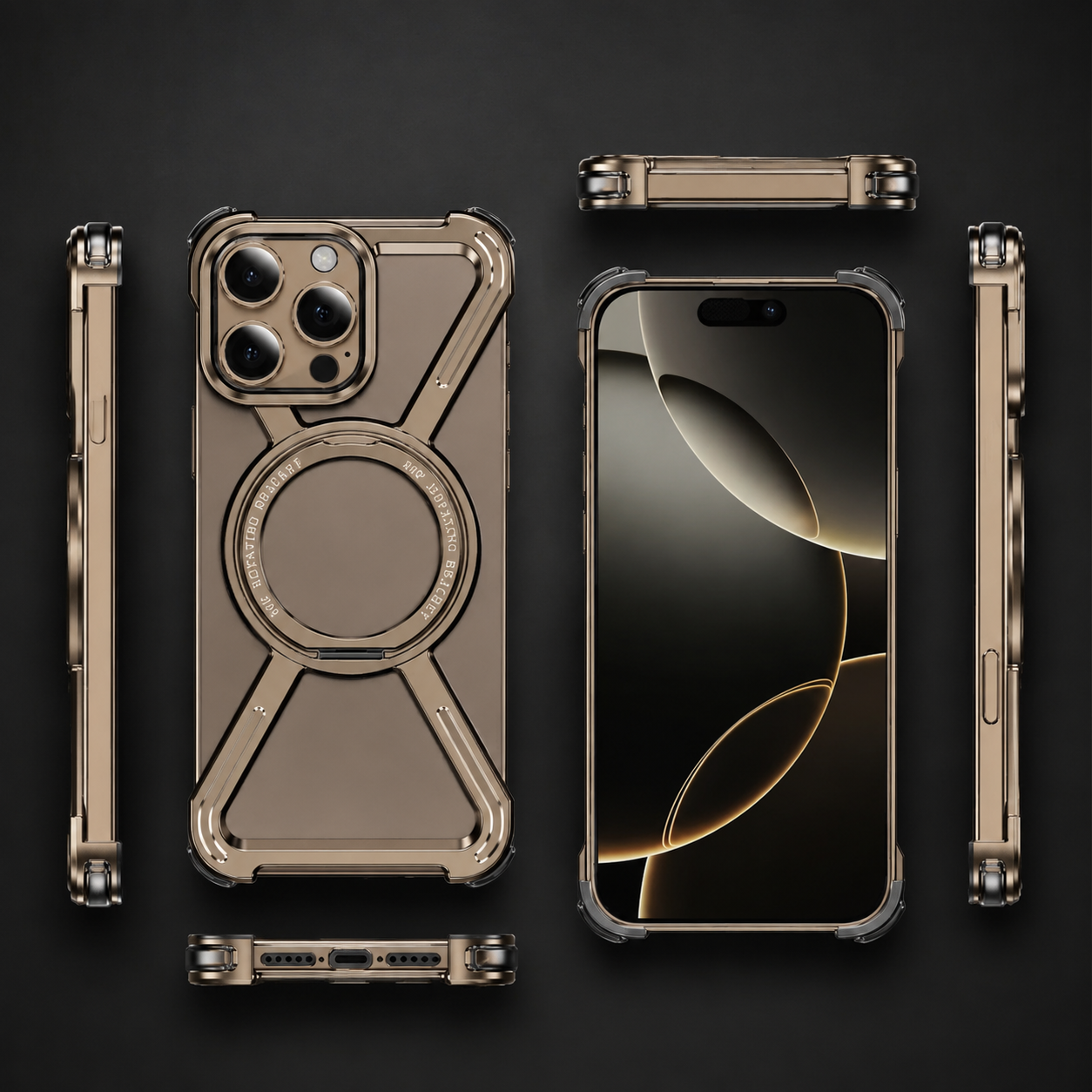 Premium iPhone Case Aluminum Alloy Metal Bumper Cover Magnetic Kickstand Shockproof Non Slip Grip Durable Protective Case Anti Drop Design Lightweight Frame
