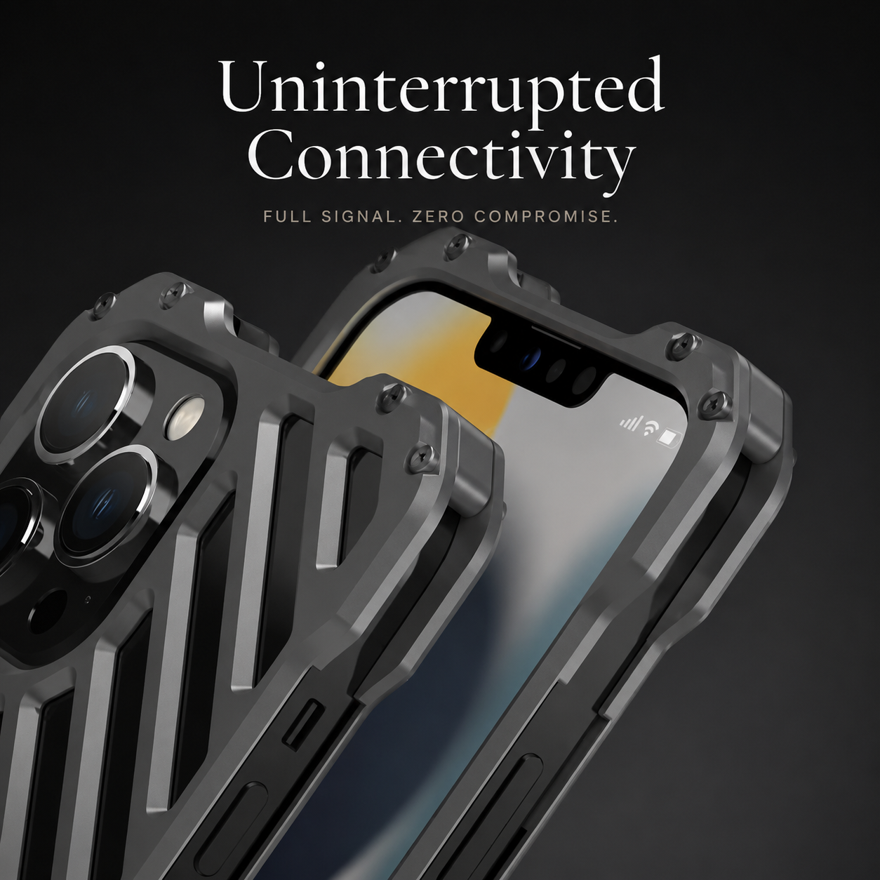 Premium iPhone Case Aluminum Armor Bumper Transparent Hard Cover, Shockproof Protective Case with 3D Camera Lens Protection and Secure Grip