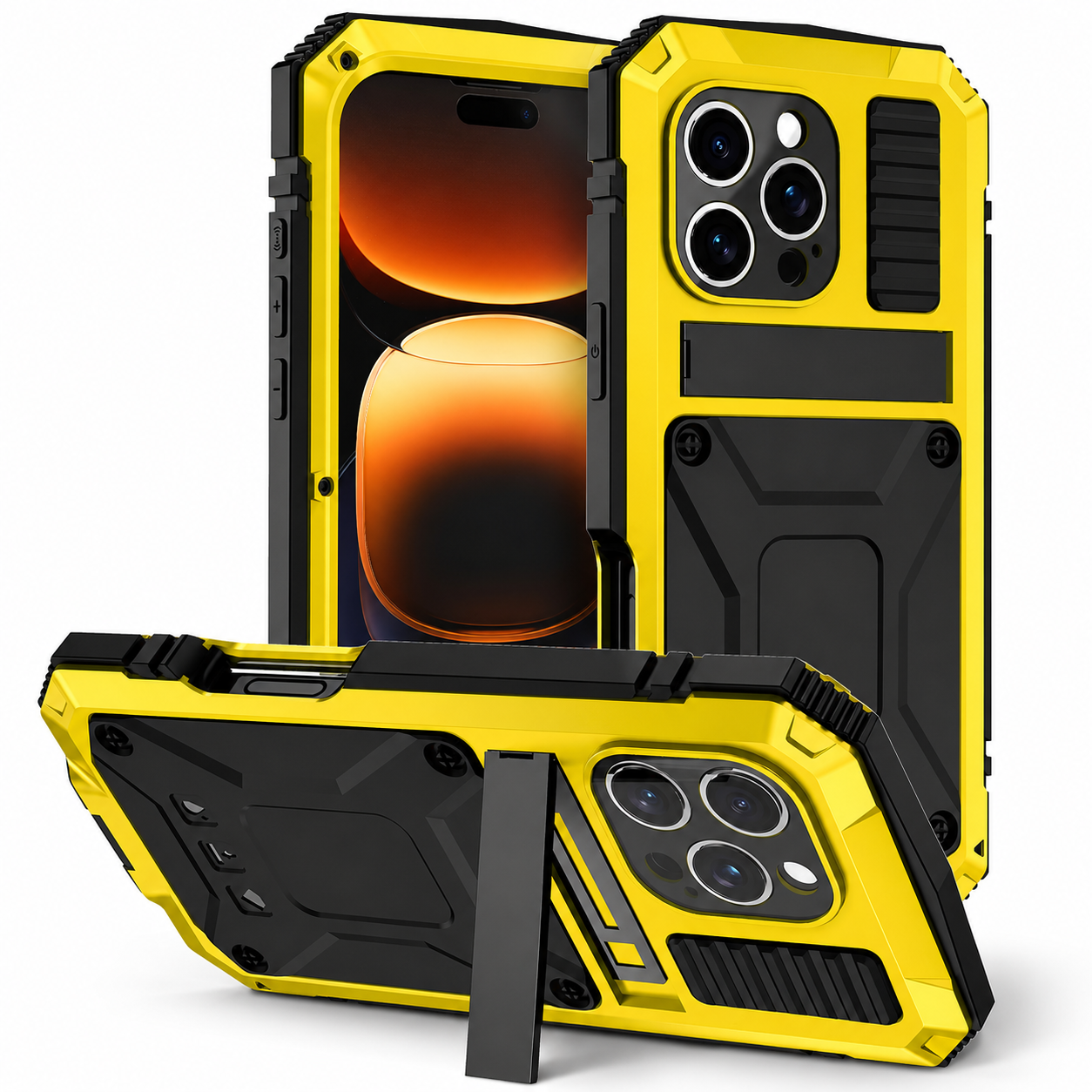 Premium iPhone Case Aluminum Armor Cover with Shockproof Bumper Design, Screen Guard Protection, Camera Lens Protection, Secure Grip and Durable Construction