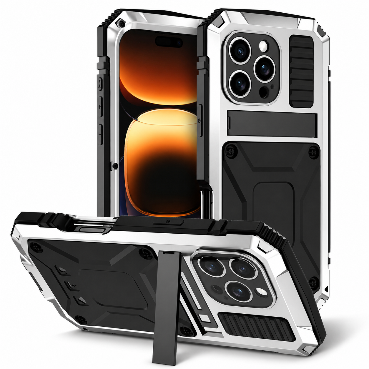 Premium iPhone Case Aluminum Armor Cover with Shockproof Bumper Design, Screen Guard Protection, Camera Lens Protection, Secure Grip and Durable Construction