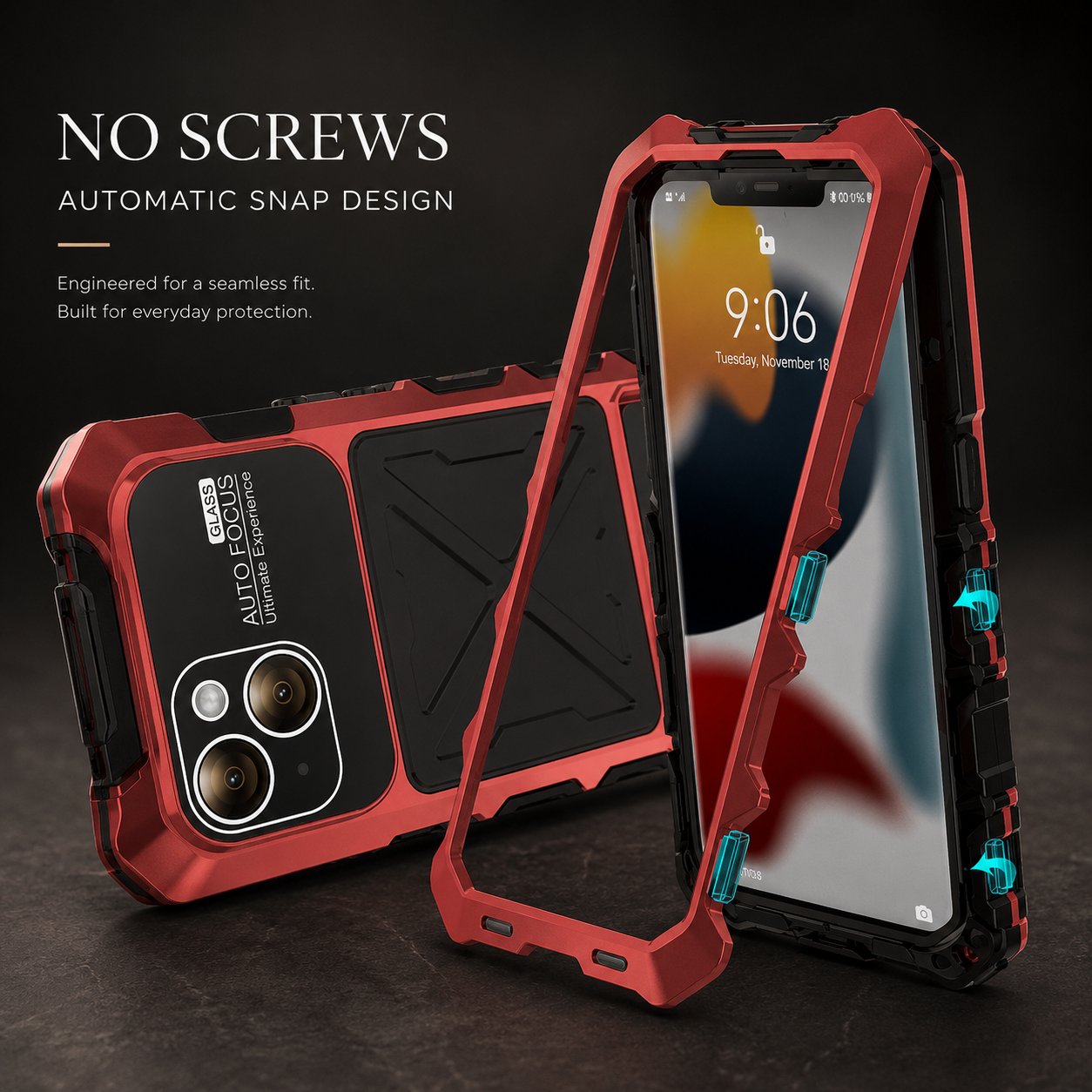 Premium iPhone Case Aluminum Armor Cover with Tempered Glass Screen Protection, Camera Lens Guard, Shockproof Design, Built In Kickstand and Secure Grip
