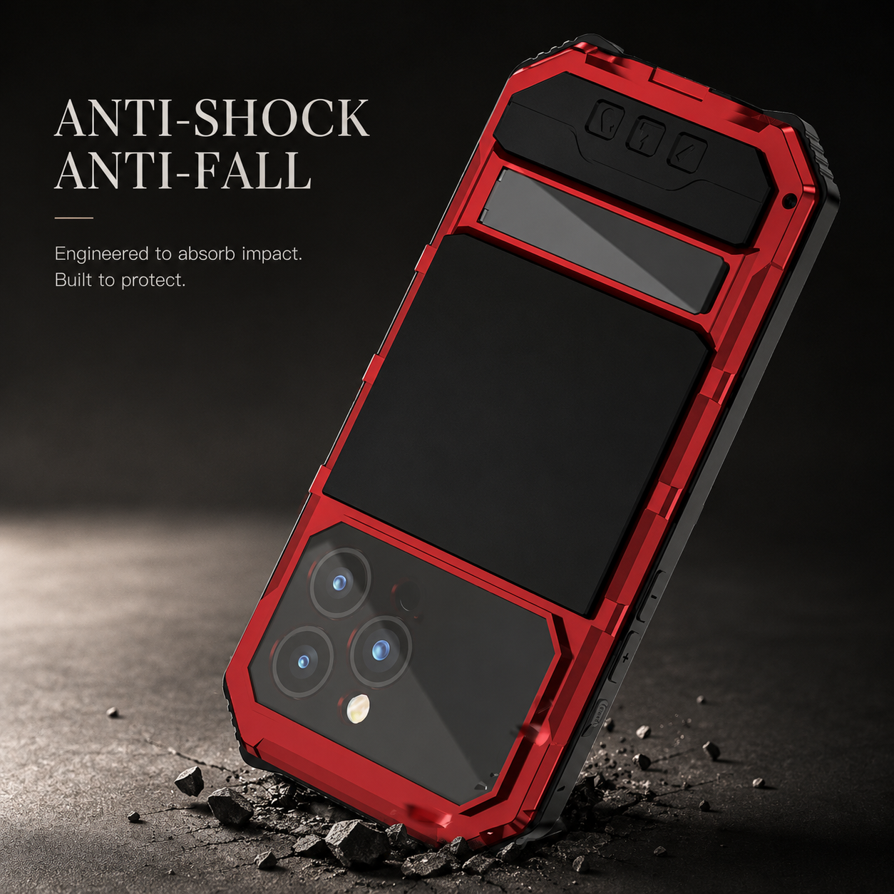 Premium iPhone Case Aluminum Armor Cover with Tempered Glass Screen Protection, Camera Lens Protection, Shockproof Dual Layer Design and Built In Kickstand