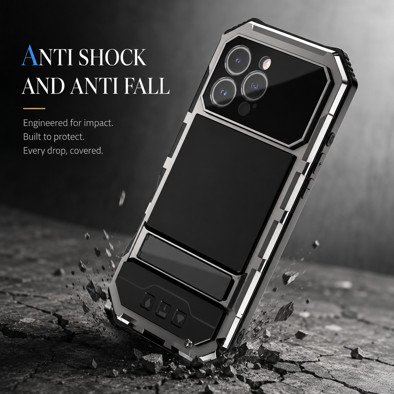 Premium iPhone Case Aluminum Armor Cover with Tempered Glass Screen Protection, Camera Lens Protection, Shockproof Dual Layer Design and Built In Kickstand