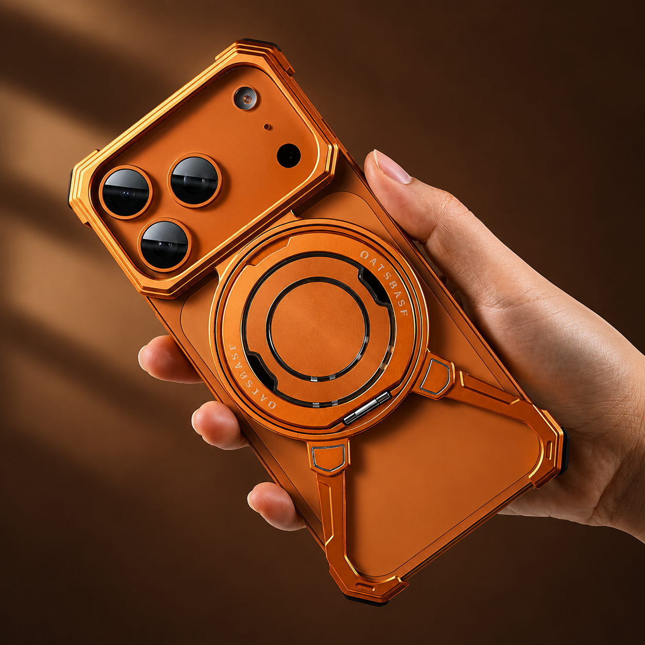 Premium iPhone Case Aluminum Frameless MagSafe Cover, Shockproof Protective Design with 360° Rotating Ring Stand, Secure Grip and Camera Protection
