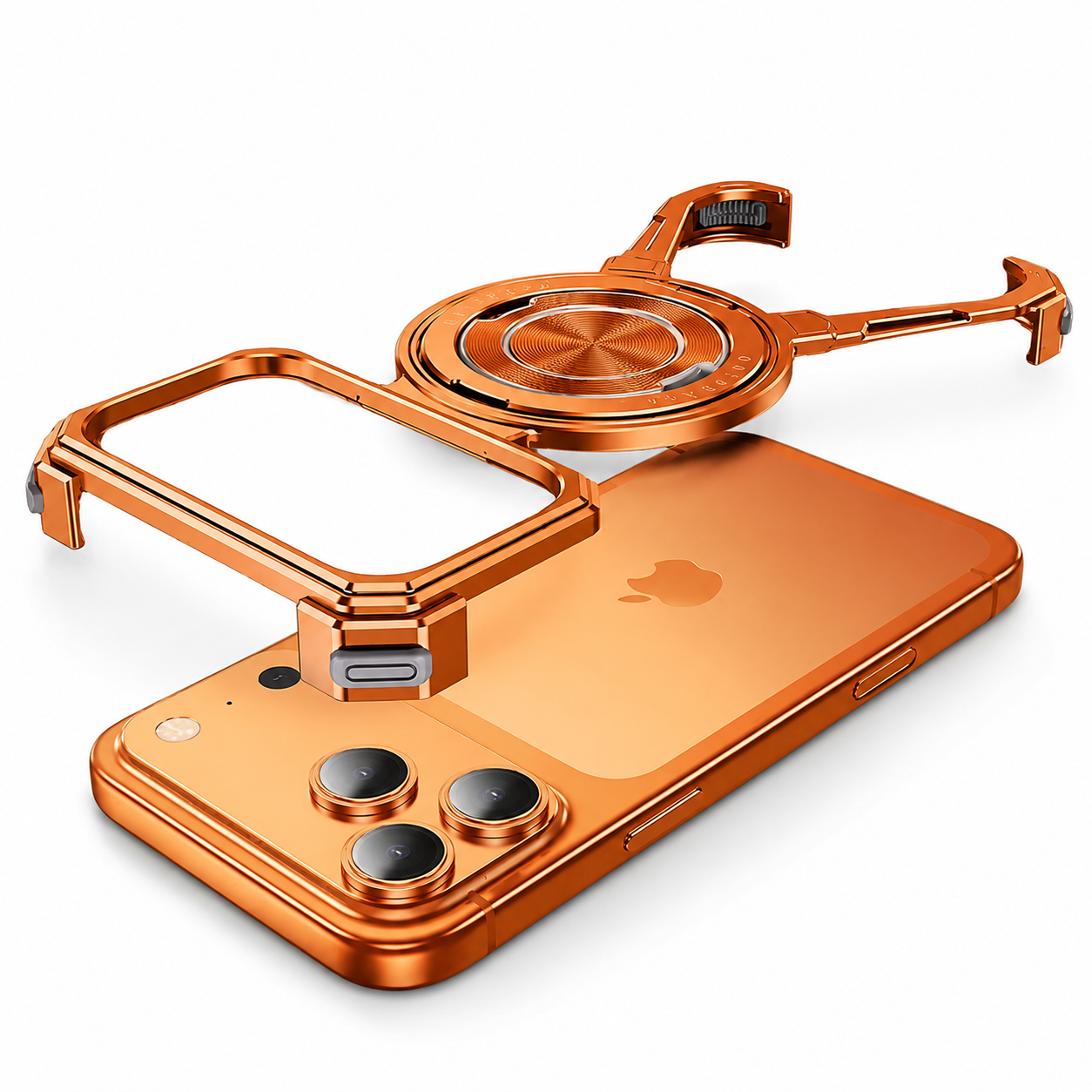 Premium iPhone Case Aluminum Frameless MagSafe Cover, Shockproof Protective Design with 360° Rotating Ring Stand, Secure Grip and Camera Protection