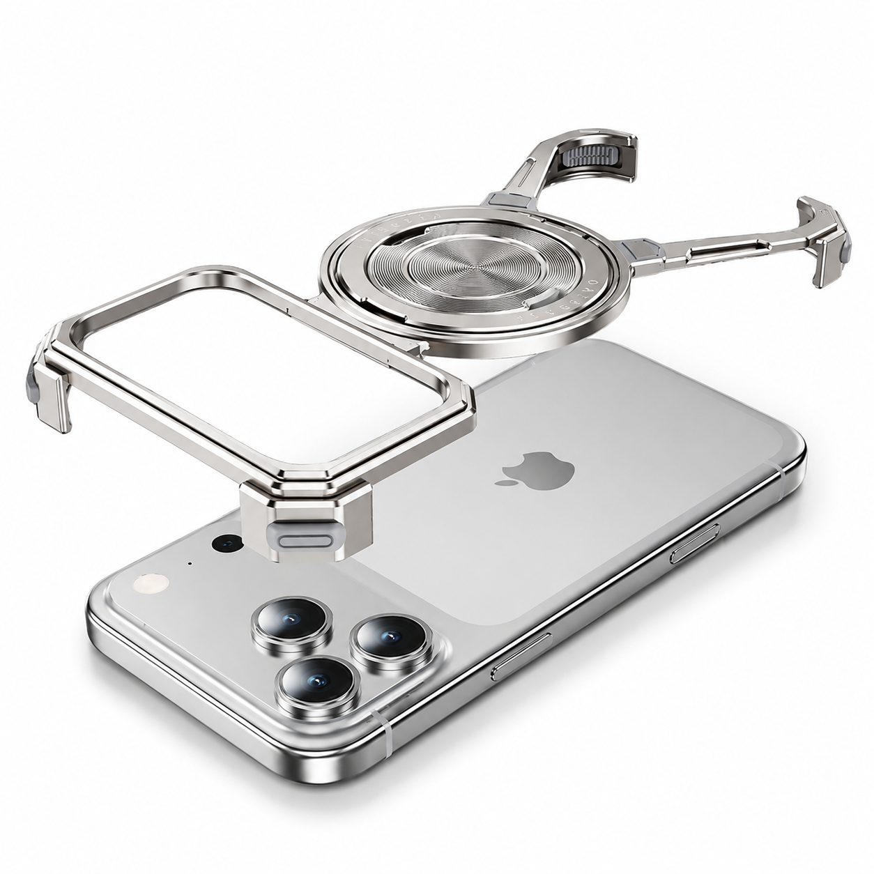 Premium iPhone Case Aluminum Frameless MagSafe Cover, Shockproof Protective Design with 360° Rotating Ring Stand, Secure Grip and Camera Protection