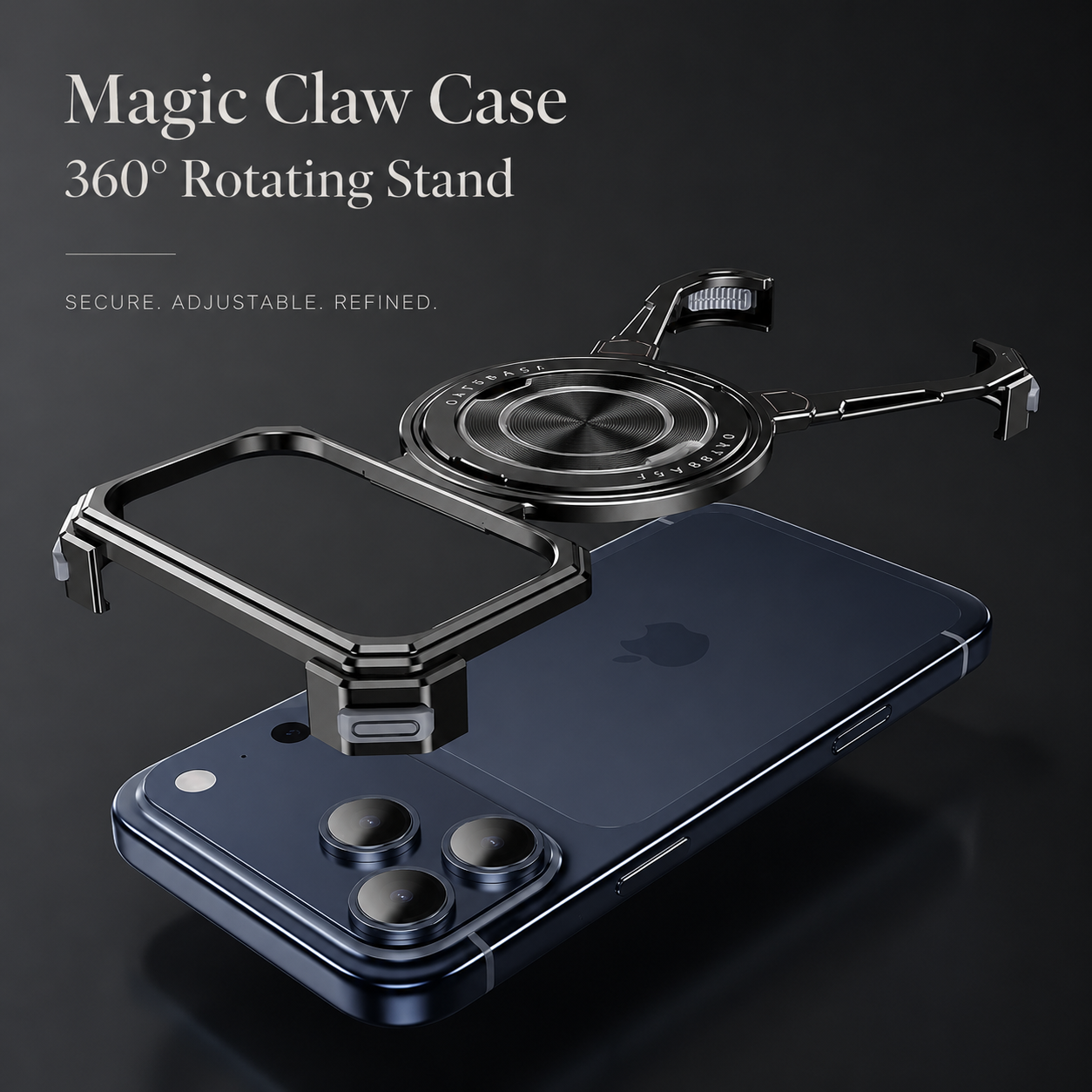 Premium iPhone Case Aluminum Frameless MagSafe Cover, Shockproof Protective Design with 360° Rotating Ring Stand, Secure Grip and Camera Protection