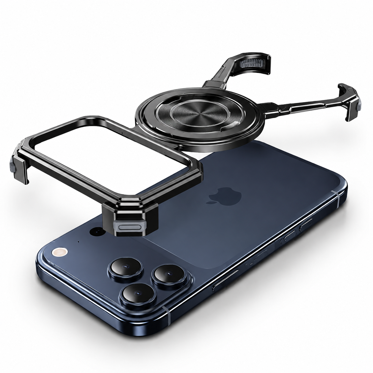 Premium iPhone Case Aluminum Frameless MagSafe Cover, Shockproof Protective Design with 360° Rotating Ring Stand, Secure Grip and Camera Protection
