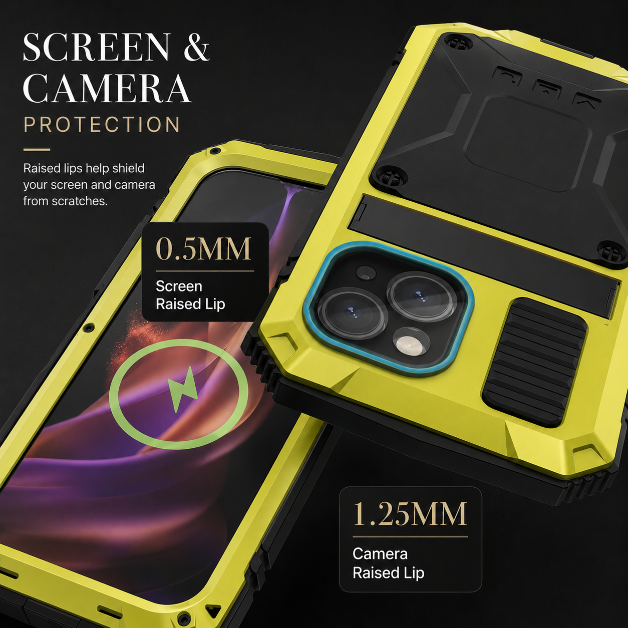 Premium iPhone Case Aluminum Metal Cover with Screen Guard Protection, Camera Lens Protection, Shockproof Design, Secure Grip and Durable Construction