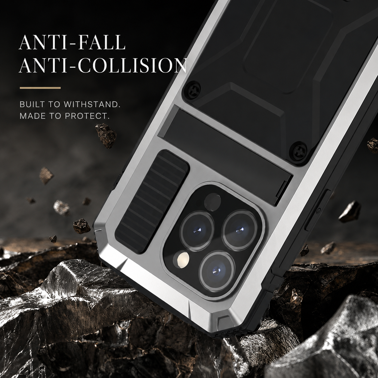 Premium iPhone Case Aluminum Metal Cover with Screen Guard Protection, Camera Lens Protection, Shockproof Design, Secure Grip and Durable Construction
