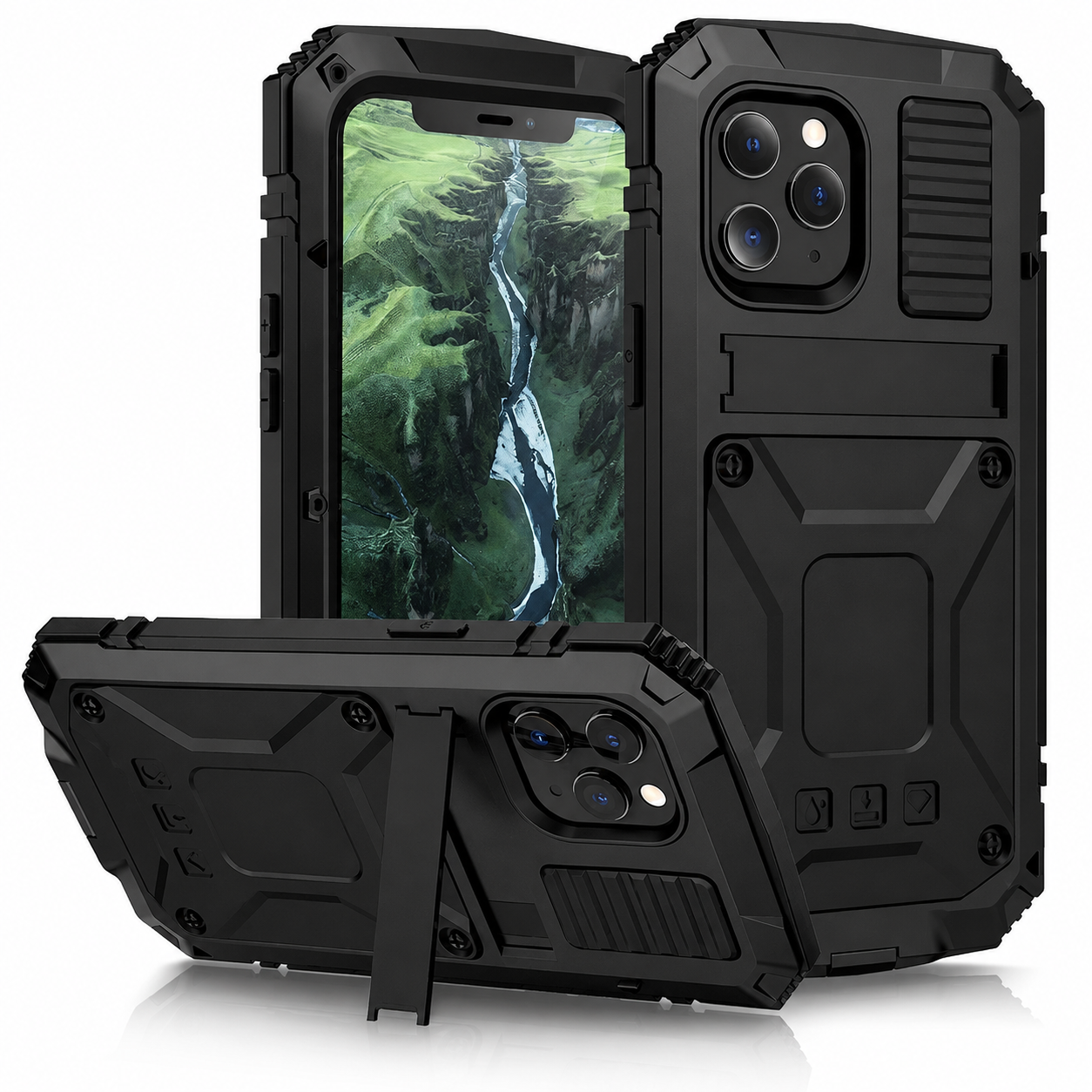 Premium iPhone Case Aluminum Metal Cover with Screen Guard Protection, Camera Lens Protection, Shockproof Design, Secure Grip and Durable Construction