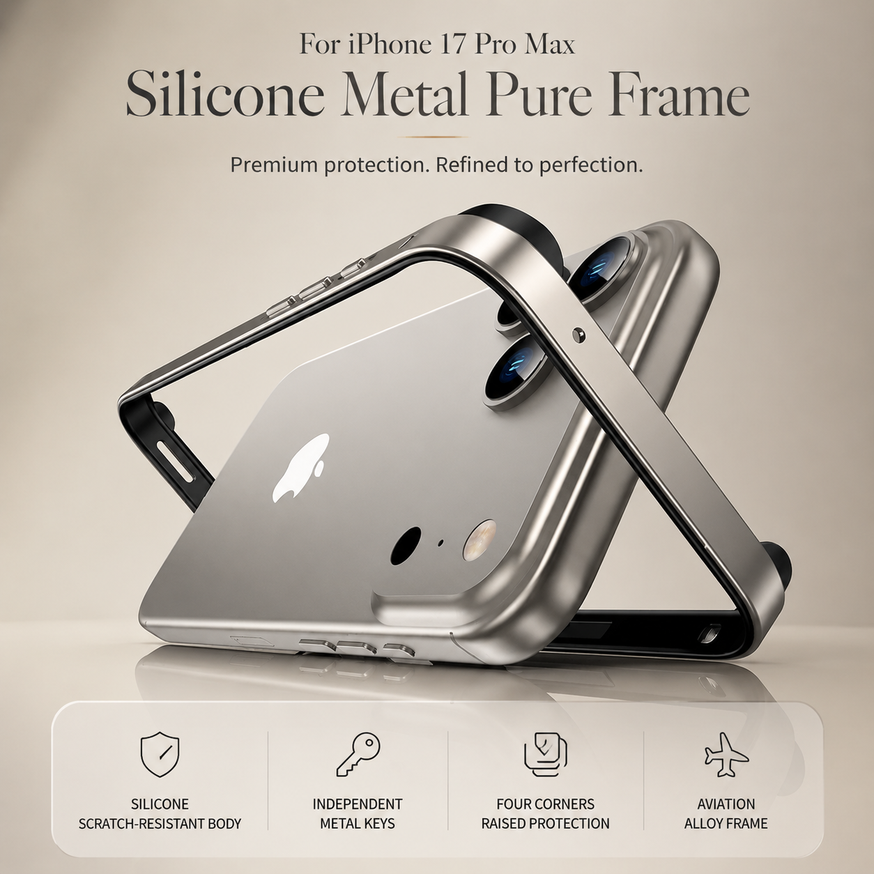 Premium iPhone Case Aluminum Metal Frame Bumper with Camera Lens Protection, Shockproof Silicone Construction, Lightweight Durable Design