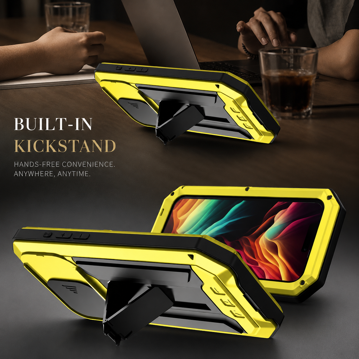Premium iPhone Case Aluminum Metal Full Body Cover with Tempered Glass Screen Protection, Camera Lens Slider, Shockproof Design and Multi Angle Kickstand