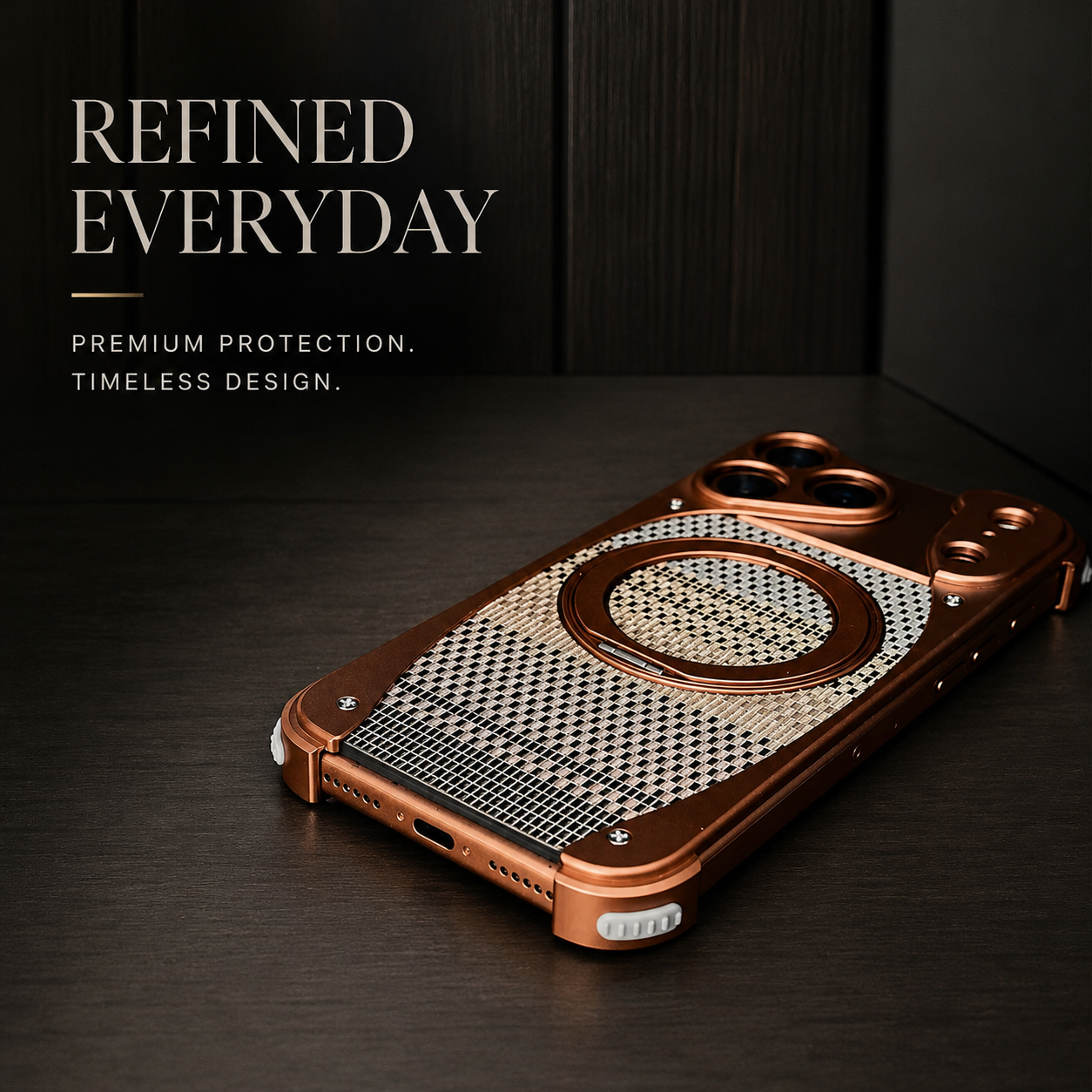 Premium iPhone Case Aluminum Metal Golden Thread Magnetic Design with Shockproof Bracket, Drop Resistant Construction and Durable Everyday Protection