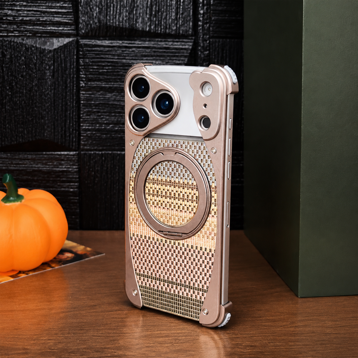 Premium iPhone Case Aluminum Metal Golden Thread Magnetic Design with Shockproof Bracket, Drop Resistant Construction and Durable Everyday Protection
