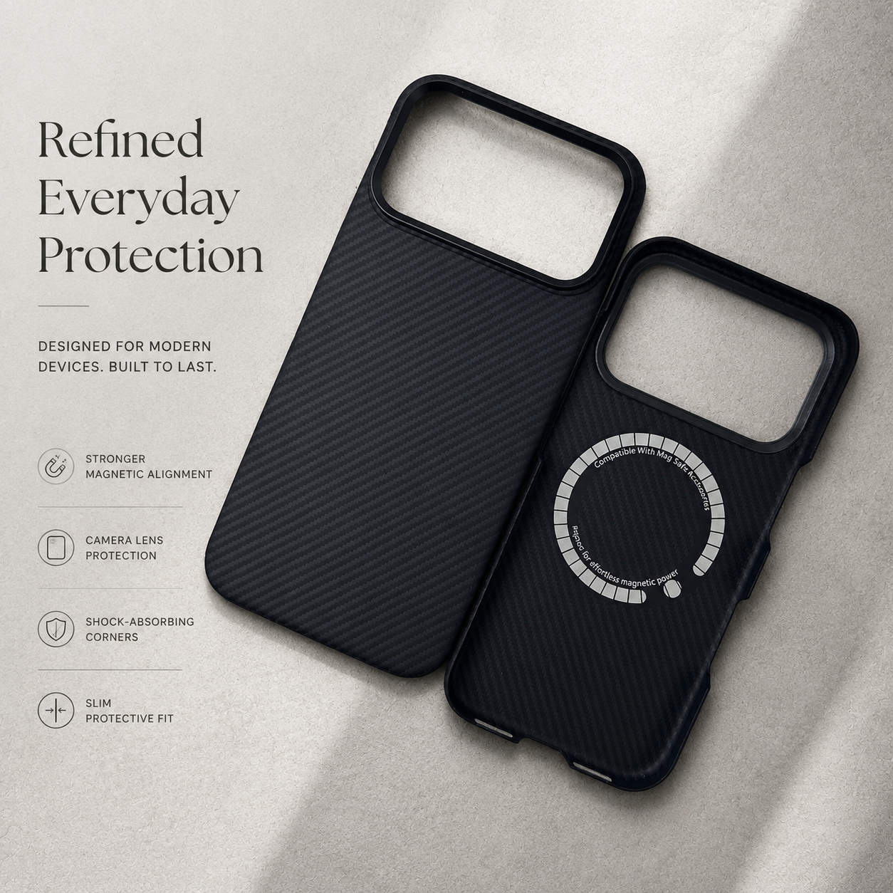 Premium iPhone Case Aramid Carbon Fiber MagSafe Design with Camera Lens Protection, Ultra Thin Lightweight Scratch Resistant Durable Build Everyday Use