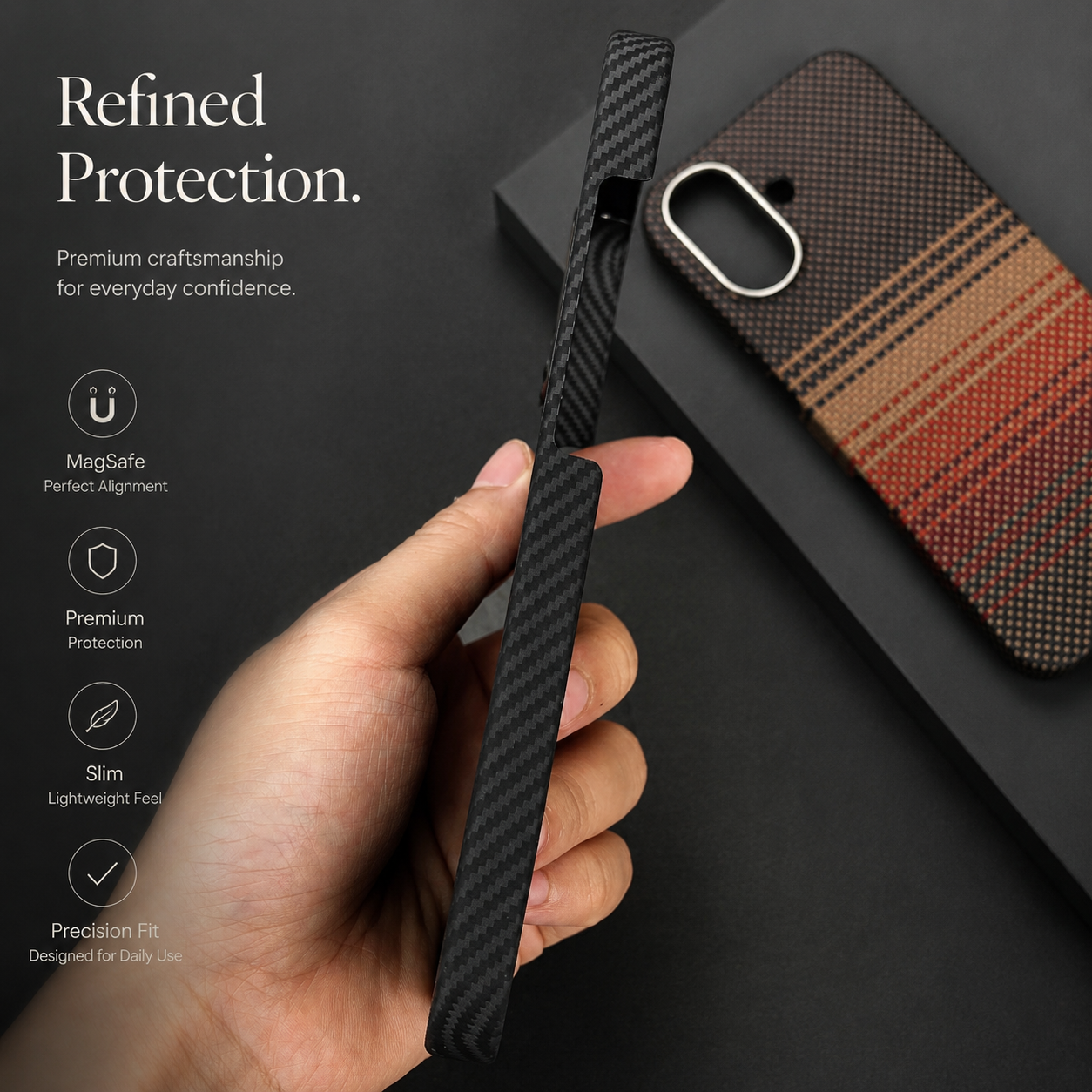 Premium iPhone Case Aramid Carbon Fiber MagSafe Design with Camera Lens Protection, Ultra Thin Shockproof Structure, Anti Fingerprint Full Coverage Fit