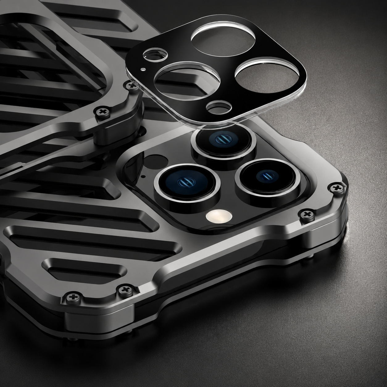 Premium iPhone Case Camera Lens Protection Aluminum Armor Bumper Transparent Hard Cover Shockproof Metal Frame Non Slip Protective Design