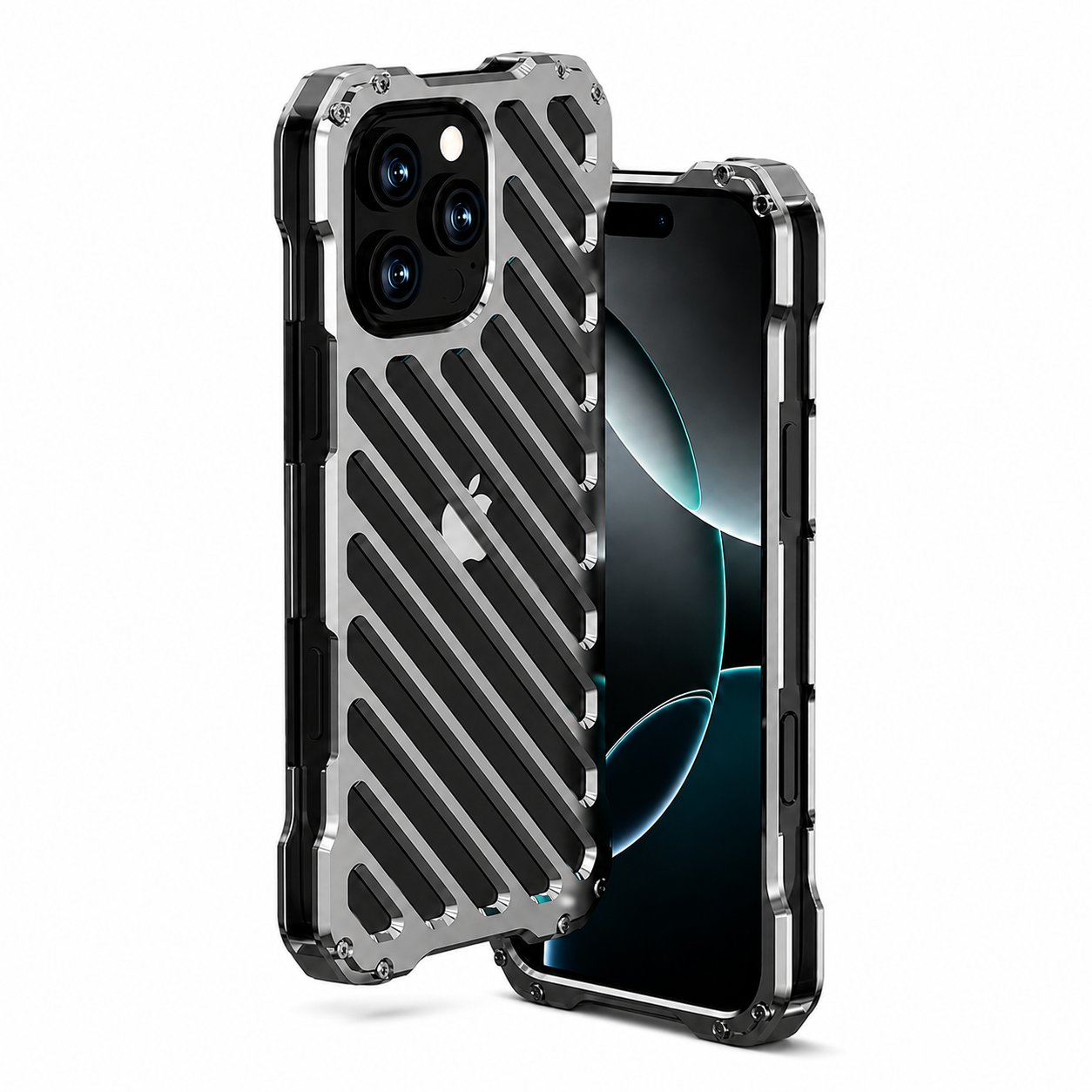 Premium iPhone Case Camera Lens Protection Aluminum Armor Bumper Transparent Hard Cover Shockproof Metal Frame Non Slip Protective Design