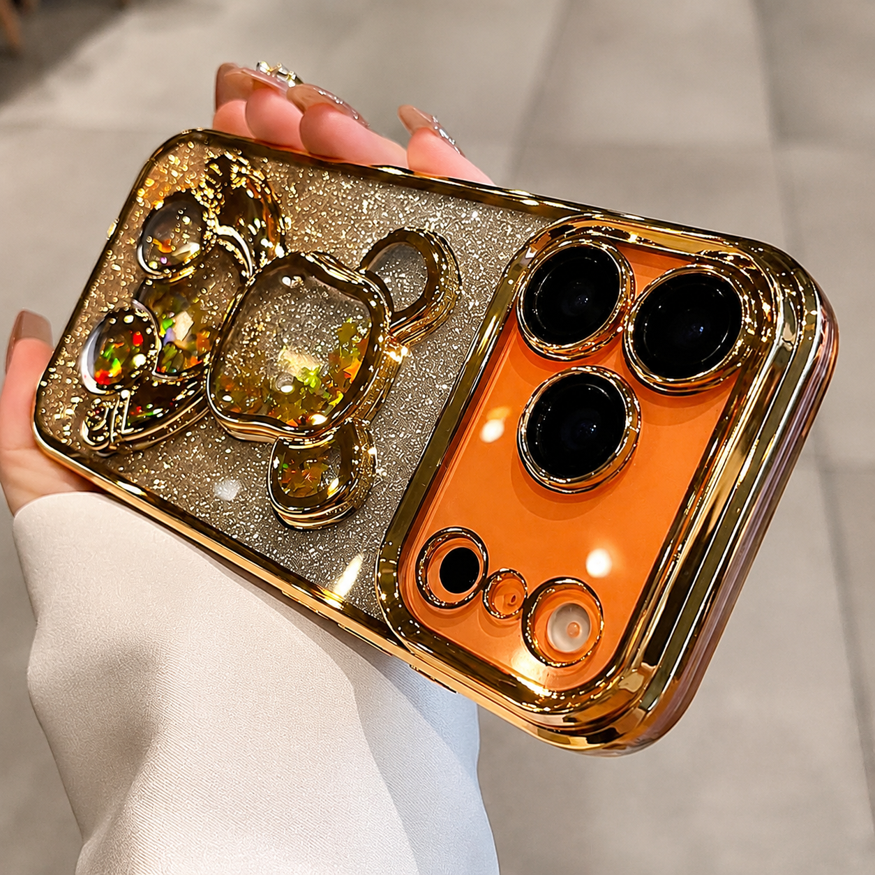 Premium iPhone Case Camera Lens Protection Glitter Mirror Design with Magnetic Bracket, Shockproof Silicone Construction, Anti Scratch Dustproof Finish