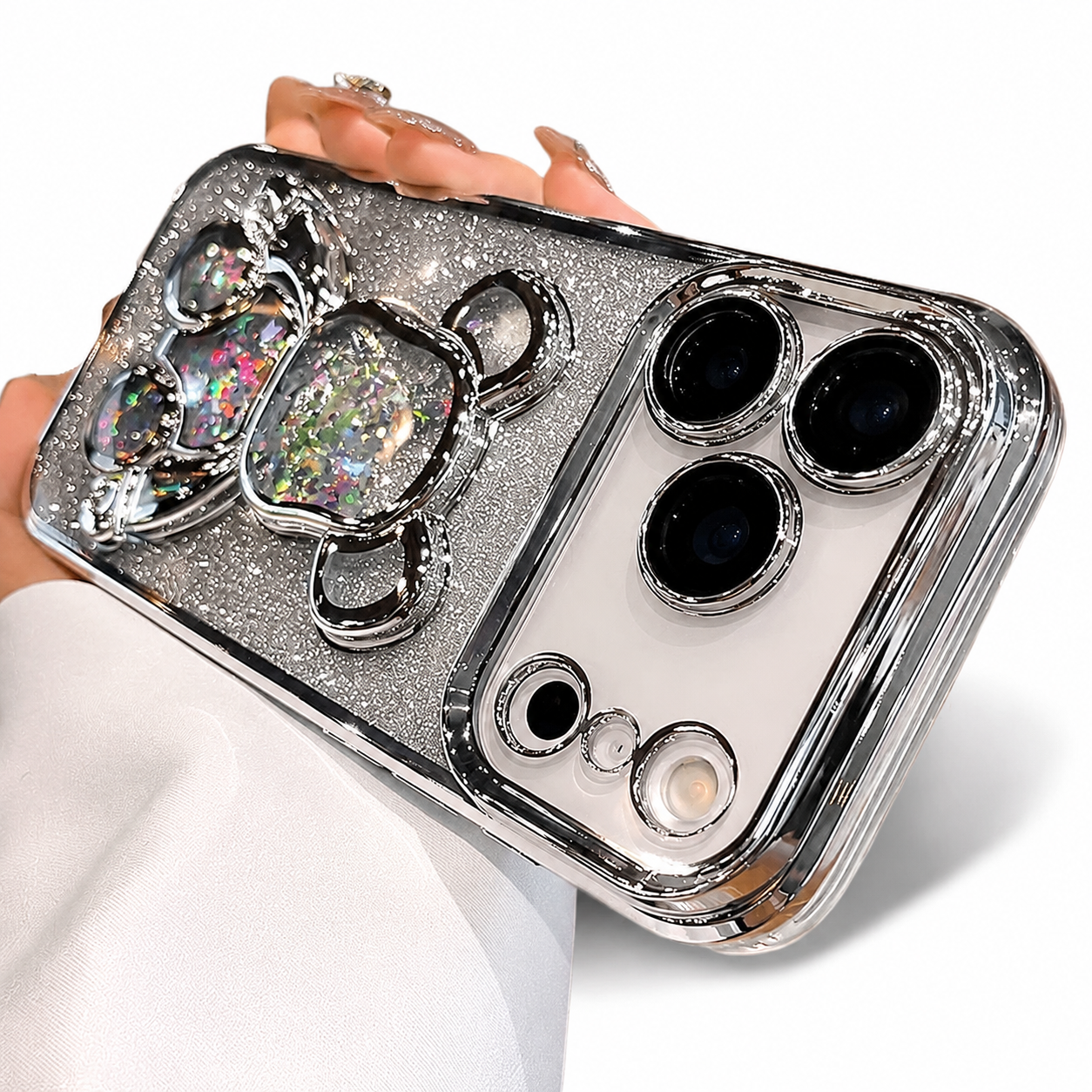 Premium iPhone Case Camera Lens Protection Glitter Mirror Design with Magnetic Bracket, Shockproof Silicone Construction, Anti Scratch Dustproof Finish