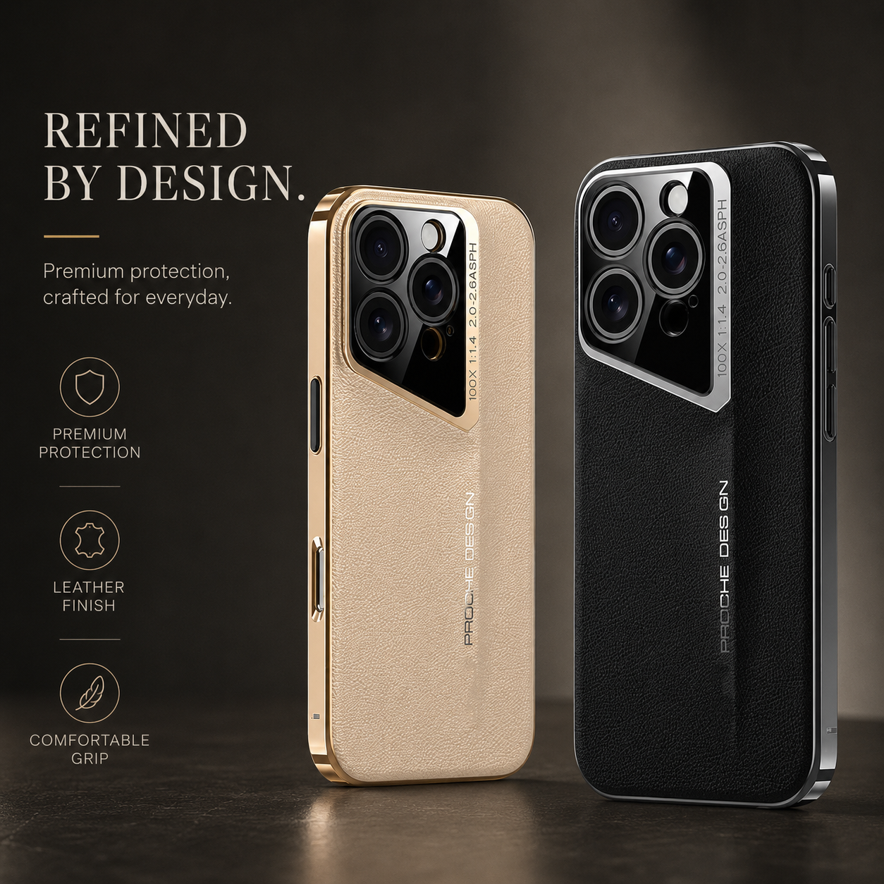 Premium iPhone Case Camera Lens Protection Hard Back Protective Cover Vegan Leather Anti Fingerprint Anti Scratch Minimalist Design