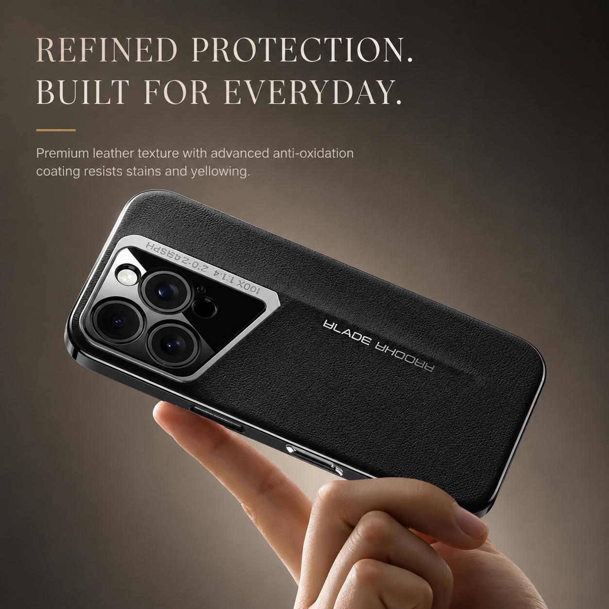 Premium iPhone Case Camera Lens Protection Hard Back Protective Cover Vegan Leather Anti Fingerprint Anti Scratch Minimalist Design