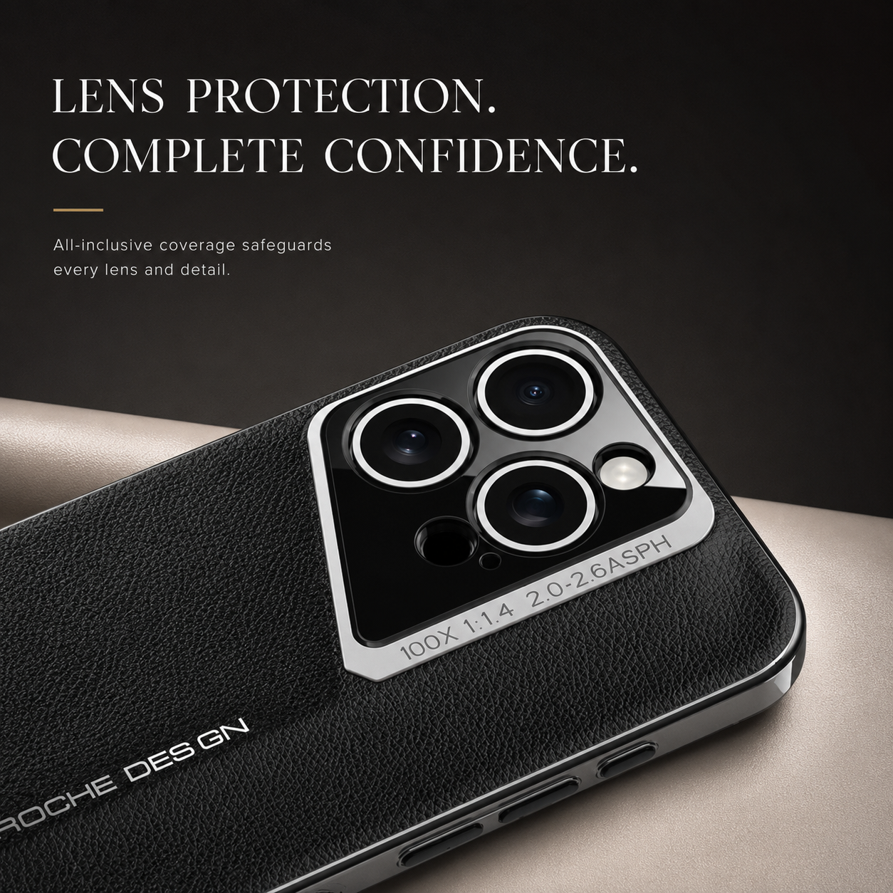 Premium iPhone Case Camera Lens Protection Hard Back Protective Cover Vegan Leather Anti Fingerprint Anti Scratch Minimalist Design