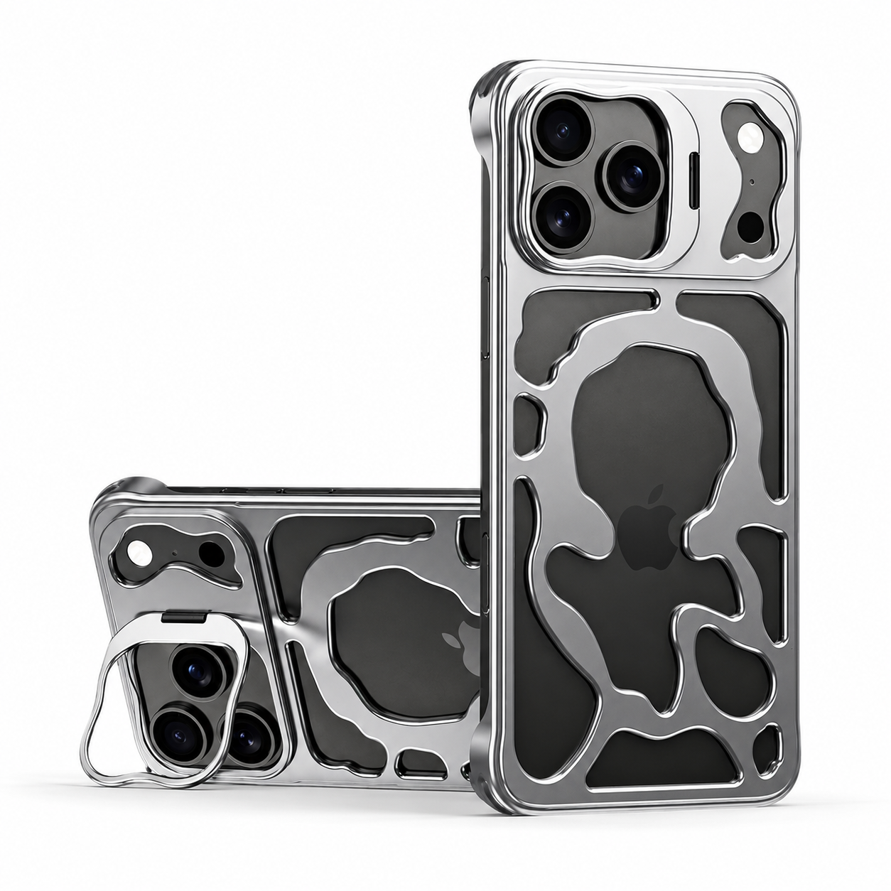 Premium iPhone Case Camera Lens Protection Magnetic Metal Cover Shockproof Protective Frame Heat Dissipation Stand Bracket Scratch Resistant Hollow Design