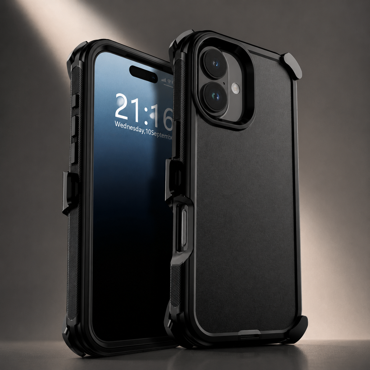 Premium iPhone Case Camera Lens Protection Shockproof Cover 3 Layer Hybrid Armor Belt Clip Holster Kickstand Anti Fingerprint Non Slip Design