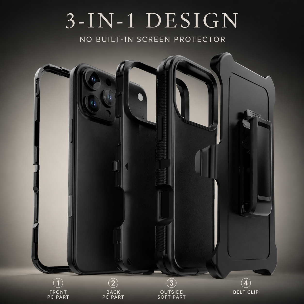 Premium iPhone Case Camera Lens Protection Shockproof Cover 3 Layer Hybrid Armor Belt Clip Holster Kickstand Anti Fingerprint Rugged Design