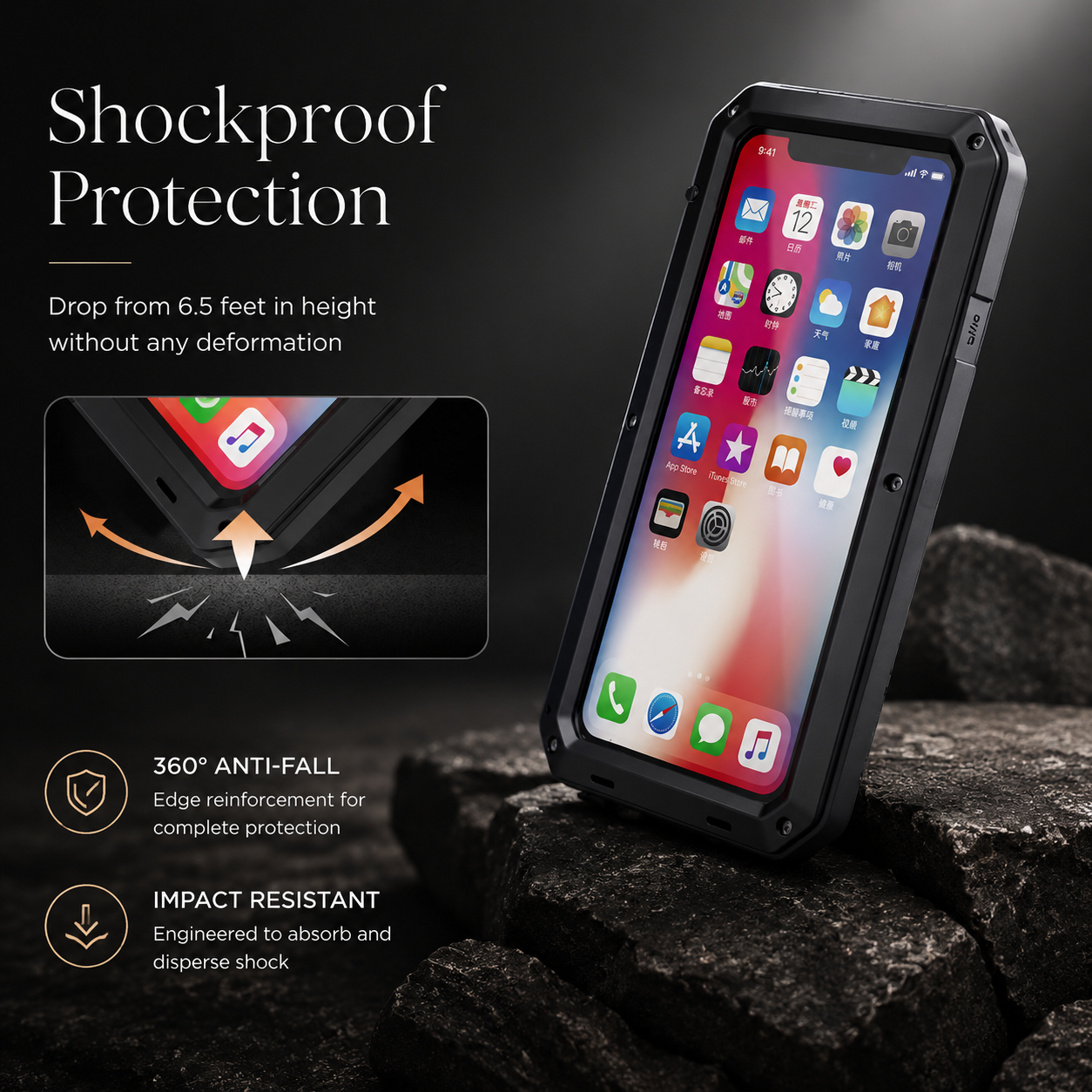 Premium iPhone Case Camera Lens Protection Shockproof Cover Aluminum Metal Armor Bumper Anti Fingerprint Non Slip Dustproof Full Coverage Design