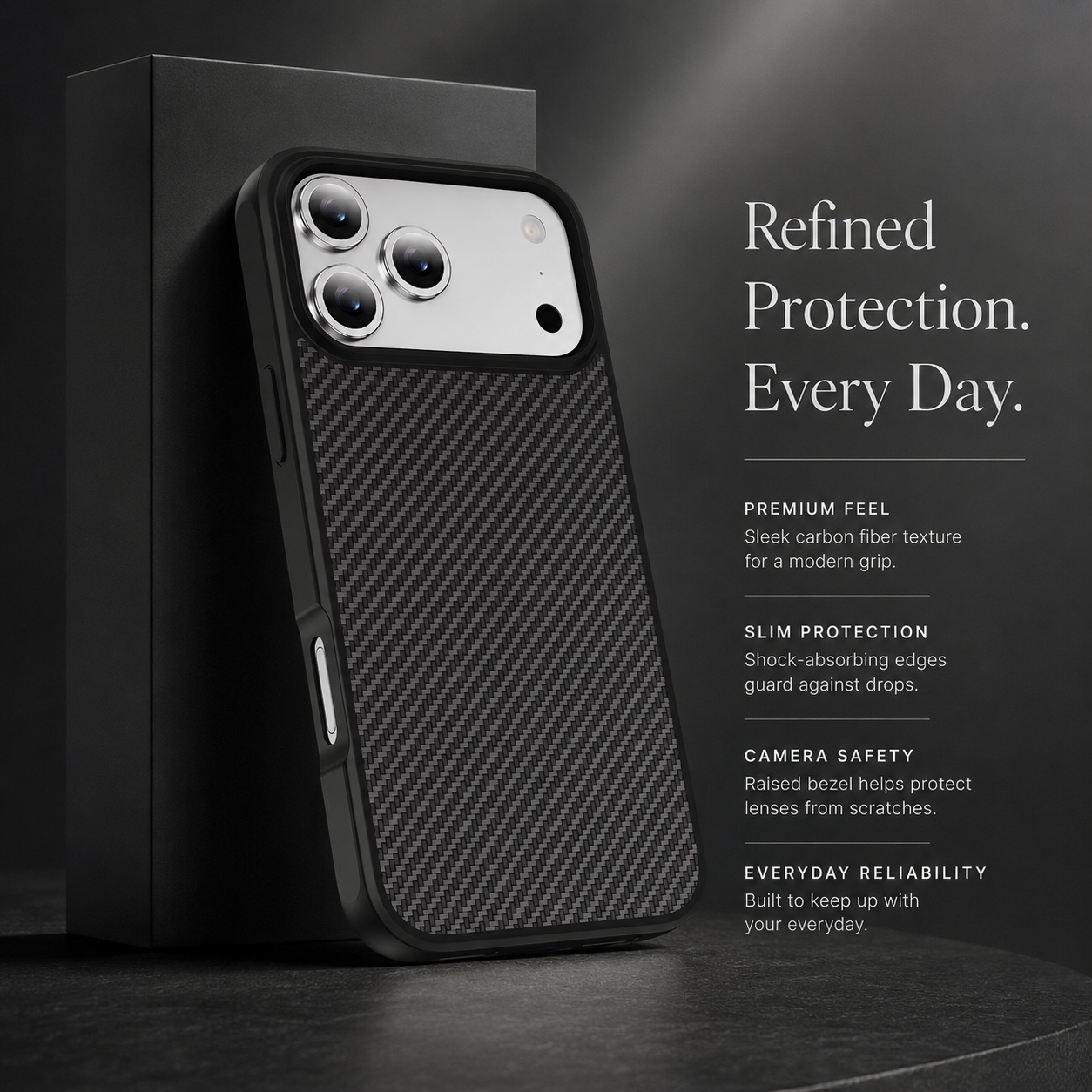 Premium iPhone Case Camera Lens Protection Shockproof Cover Carbon Fiber Anti Fingerprint Non Slip Scratch Resistant Wireless Charging Compatible Design