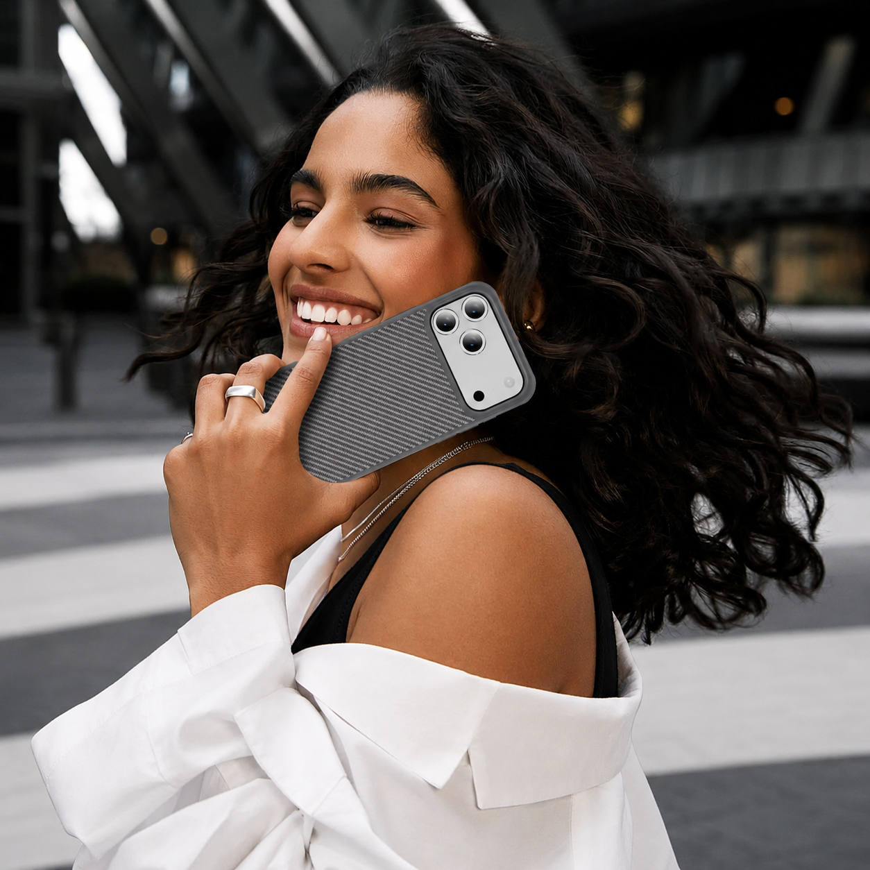 Premium iPhone Case Camera Lens Protection Shockproof Cover Carbon Fiber Anti Fingerprint Non Slip Scratch Resistant Wireless Charging Compatible Design