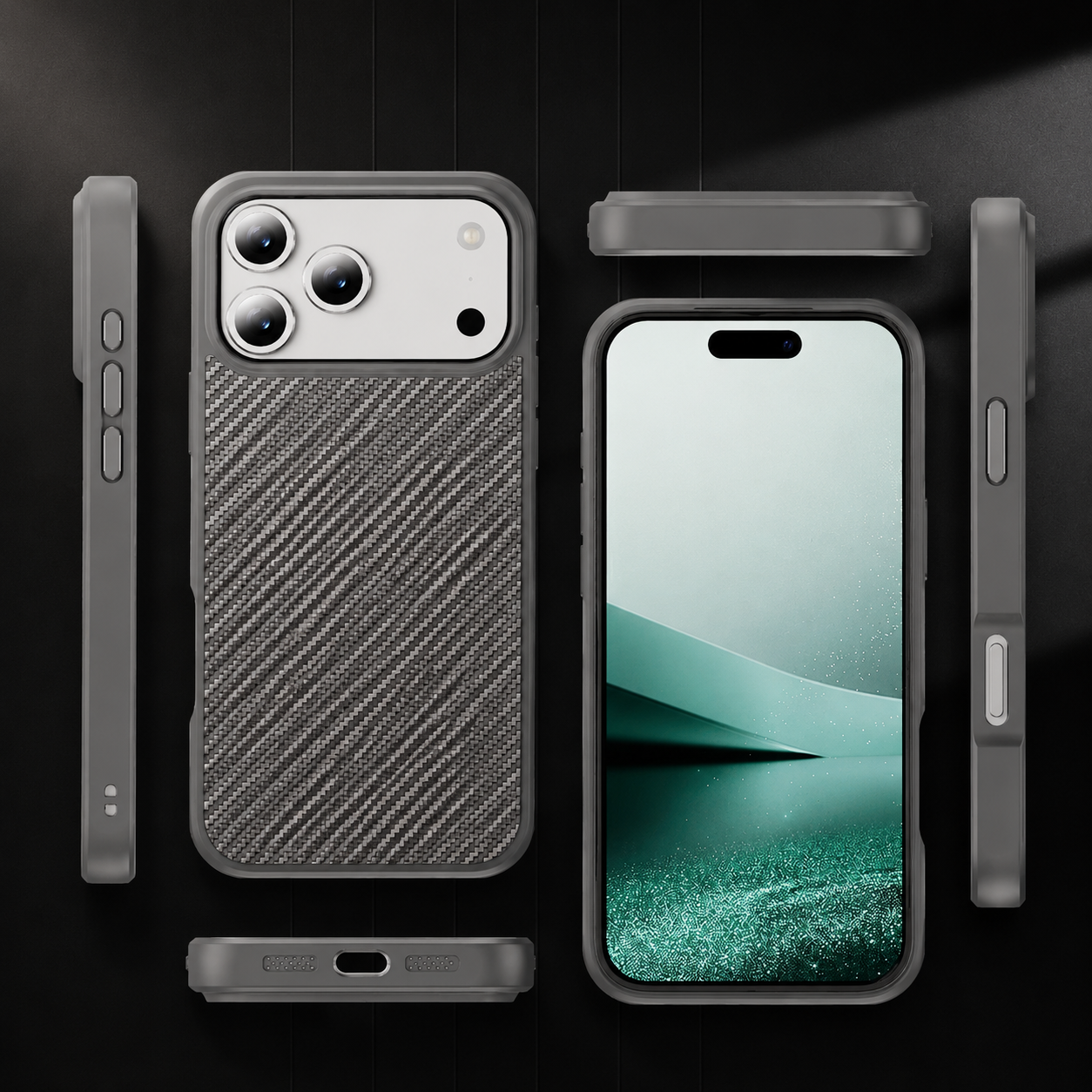 Premium iPhone Case Camera Lens Protection Shockproof Cover Carbon Fiber Anti Fingerprint Non Slip Scratch Resistant Wireless Charging Compatible Design