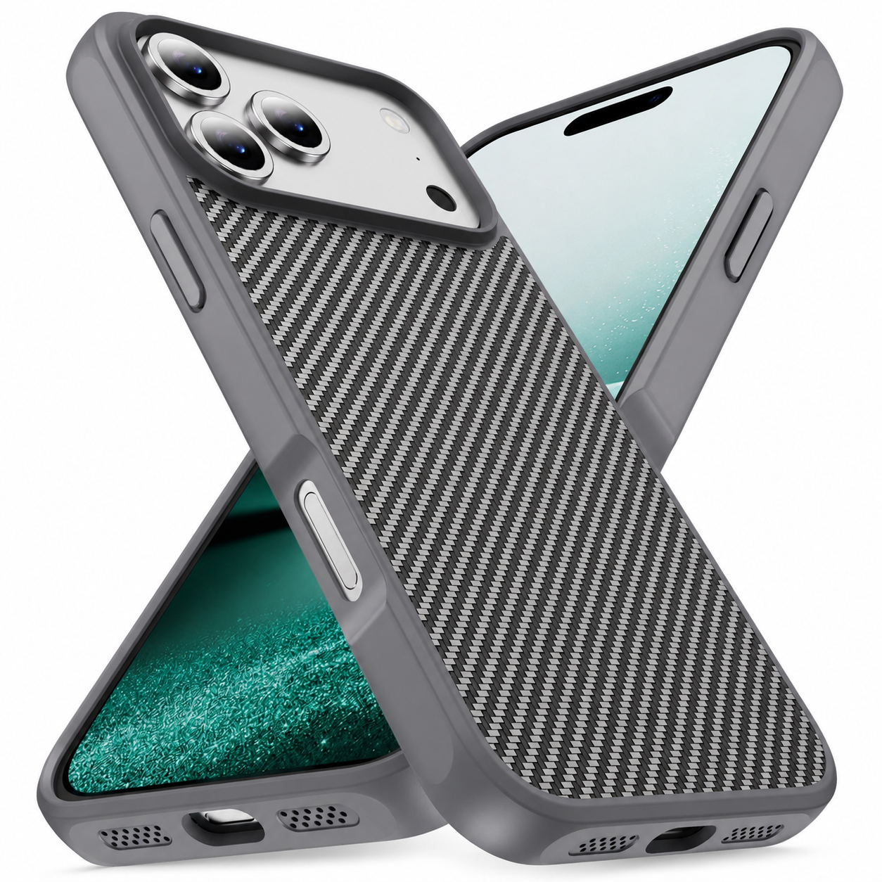 Premium iPhone Case Camera Lens Protection Shockproof Cover Carbon Fiber Anti Fingerprint Non Slip Scratch Resistant Wireless Charging Compatible Design
