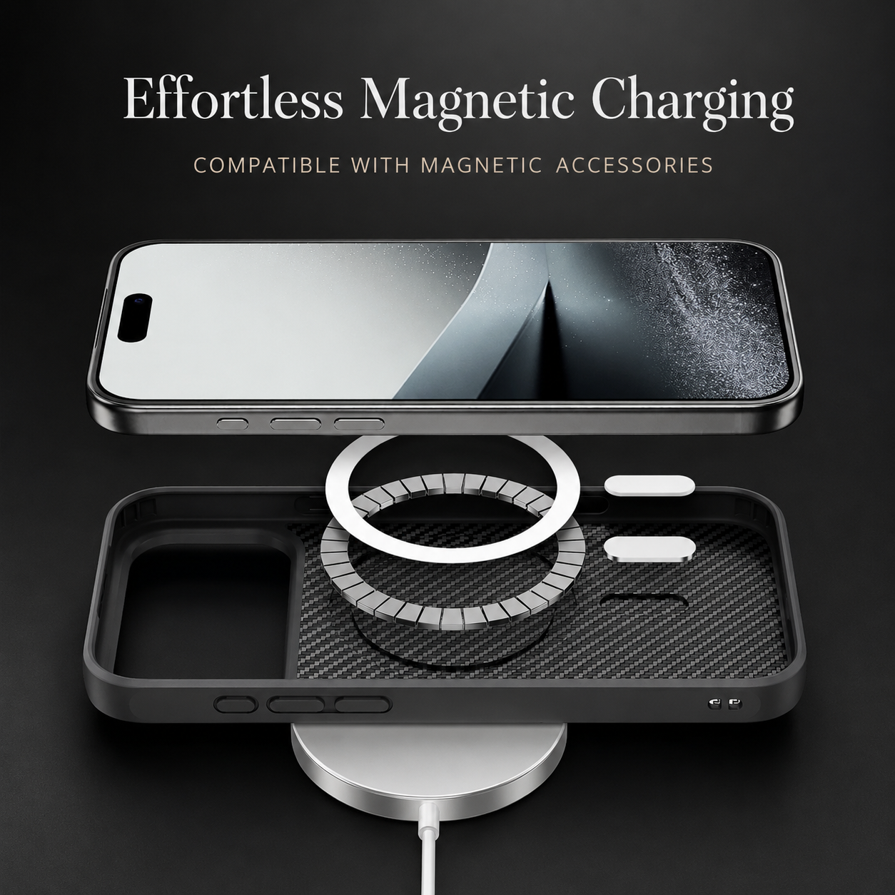 Premium iPhone Case Camera Lens Protection Shockproof Cover Carbon Fiber Anti Fingerprint Non Slip Scratch Resistant Wireless Charging Compatible Design