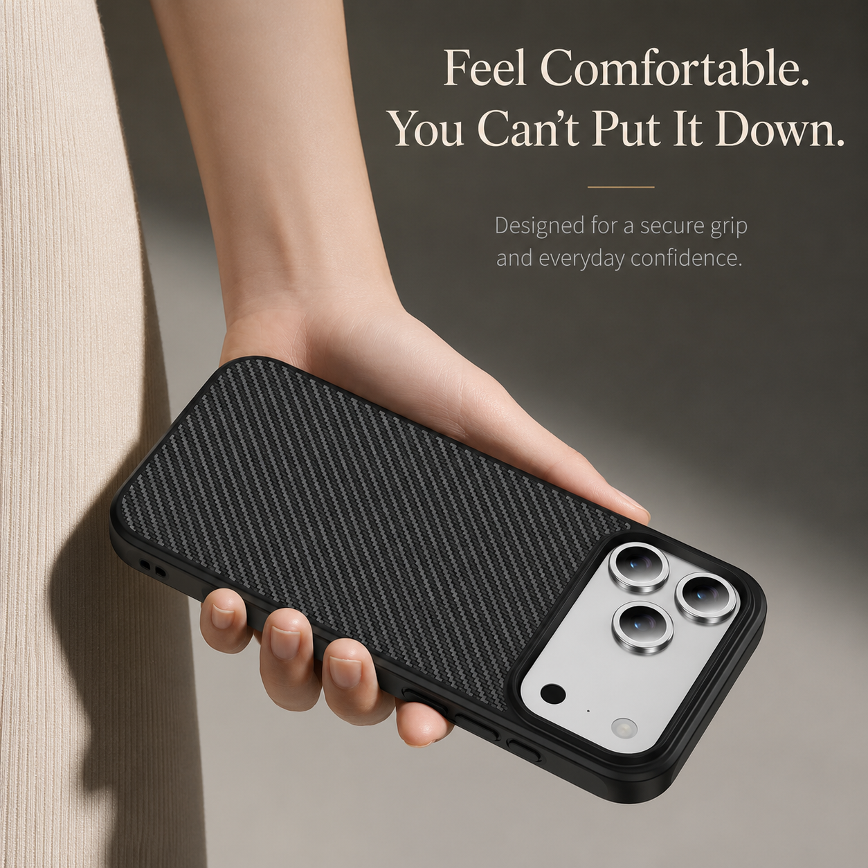 Premium iPhone Case Camera Lens Protection Shockproof Cover Carbon Fiber Anti Fingerprint Non Slip Scratch Resistant Wireless Charging Compatible Design