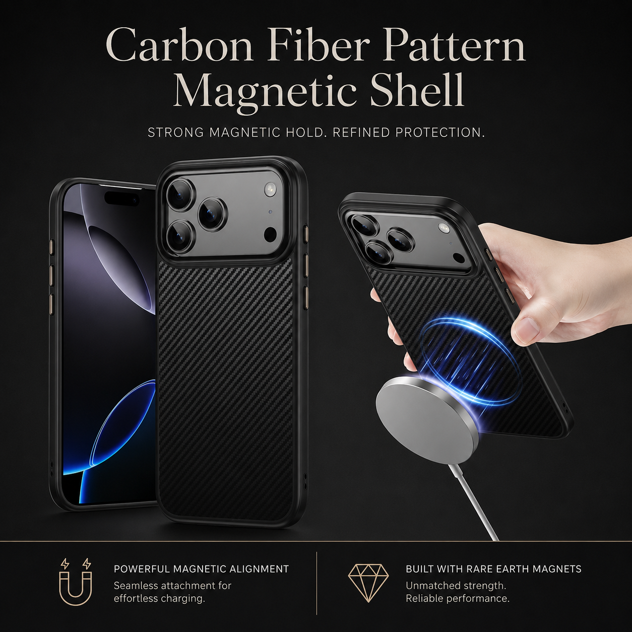 Premium iPhone Case Camera Lens Protection Shockproof Cover Carbon Fiber Anti Fingerprint Non Slip Scratch Resistant Wireless Charging Compatible Design