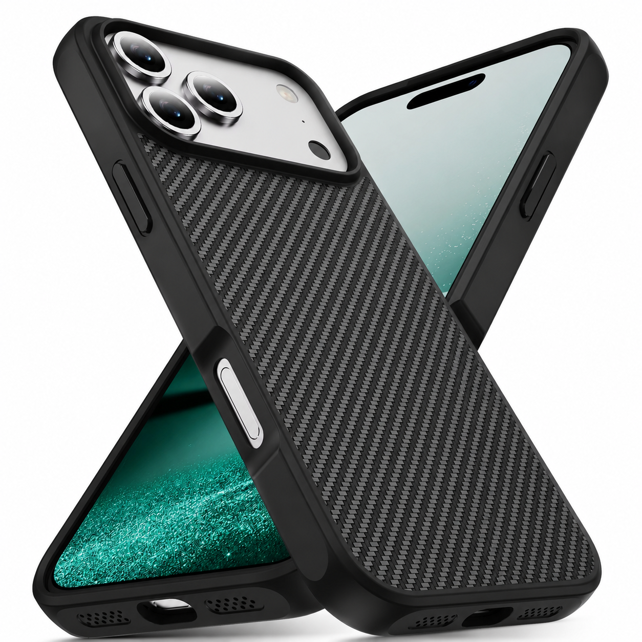Premium iPhone Case Camera Lens Protection Shockproof Cover Carbon Fiber Anti Fingerprint Non Slip Scratch Resistant Wireless Charging Compatible Design
