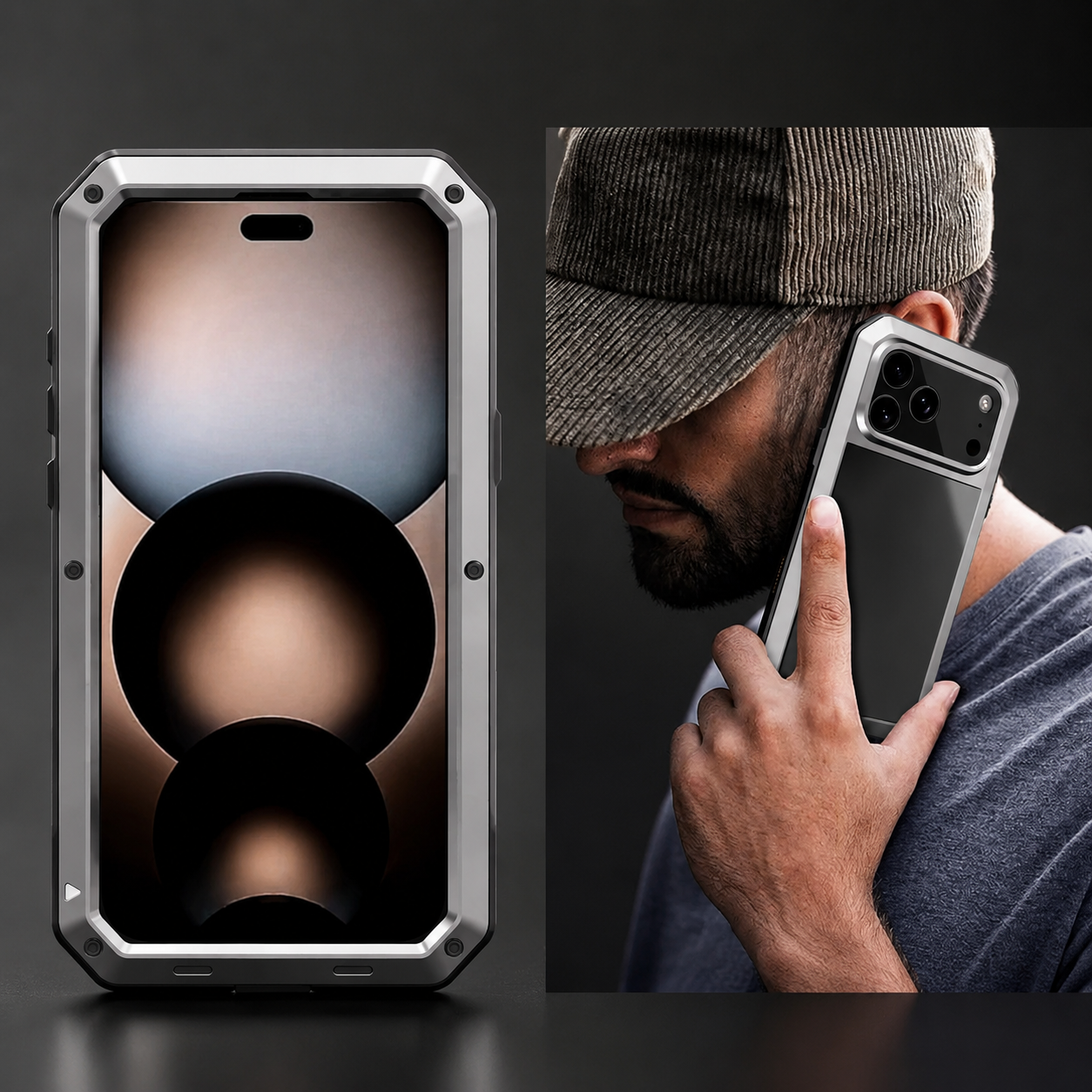 Premium iPhone Case Camera Lens Protection Shockproof Cover Heavy Duty Metal Frame Built In Glass Screen Protector TPU PC Rugged Armor Design