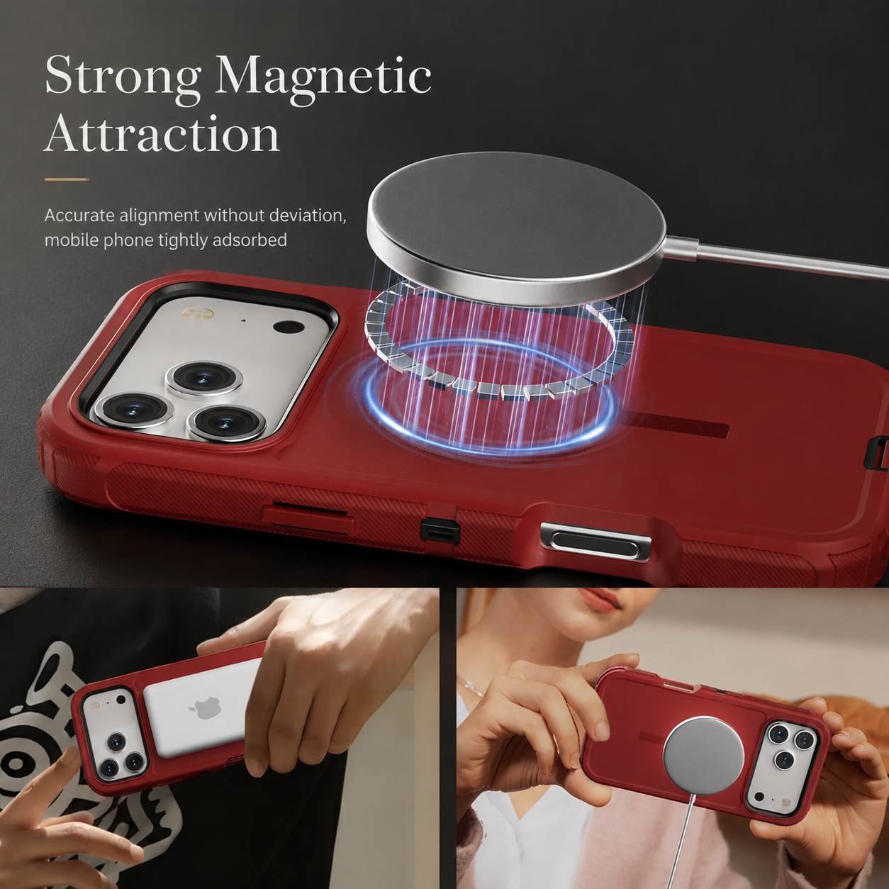 Premium iPhone Case Camera Lens Protection Shockproof Cover Magnetic Defender Armor TPU PC Belt Clip Holster Full Port Protection Rugged Design