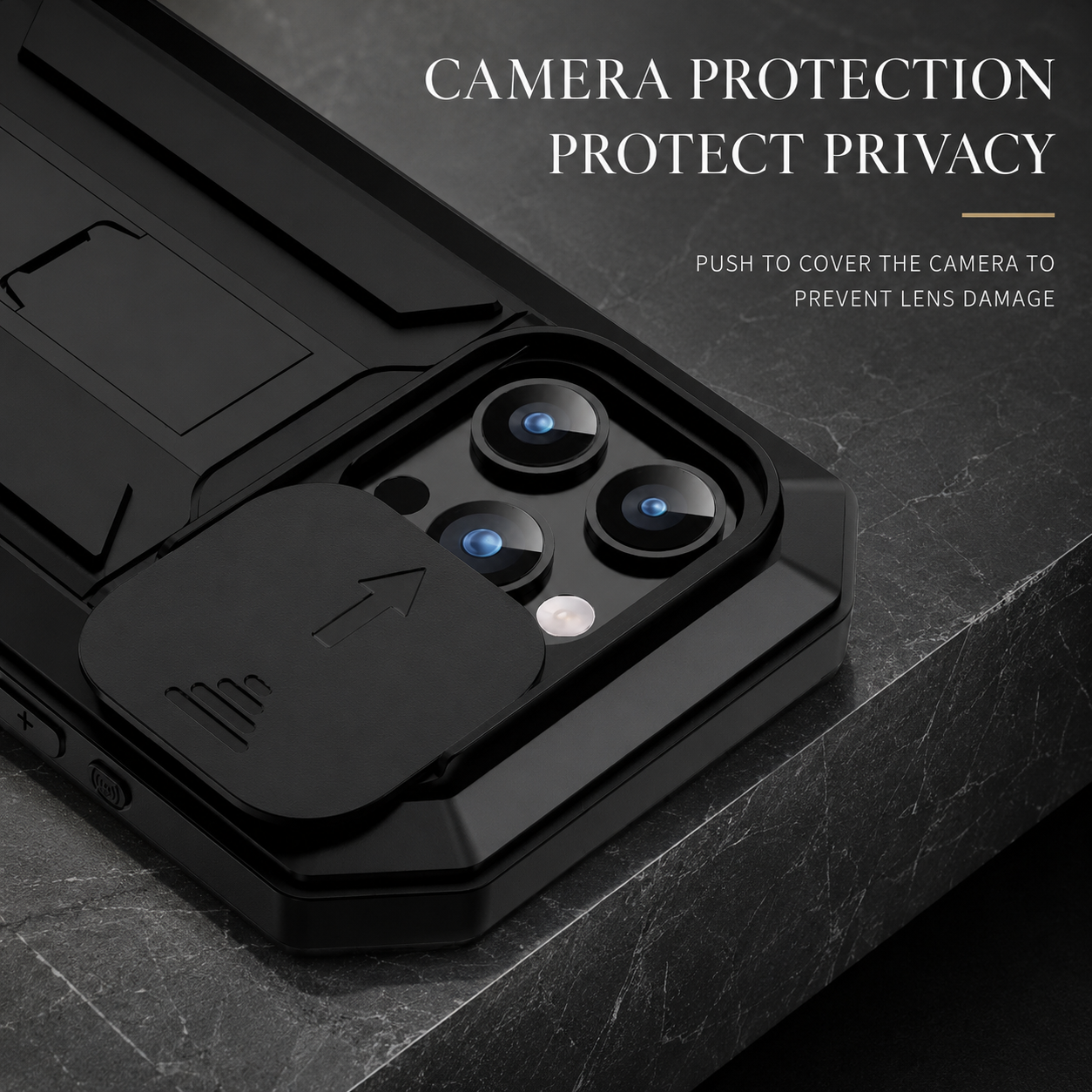 Premium iPhone Case Camera Lens Protection Shockproof Protective Cover Built In Screen Protection Heavy Duty Metal Armor Kickstand Design
