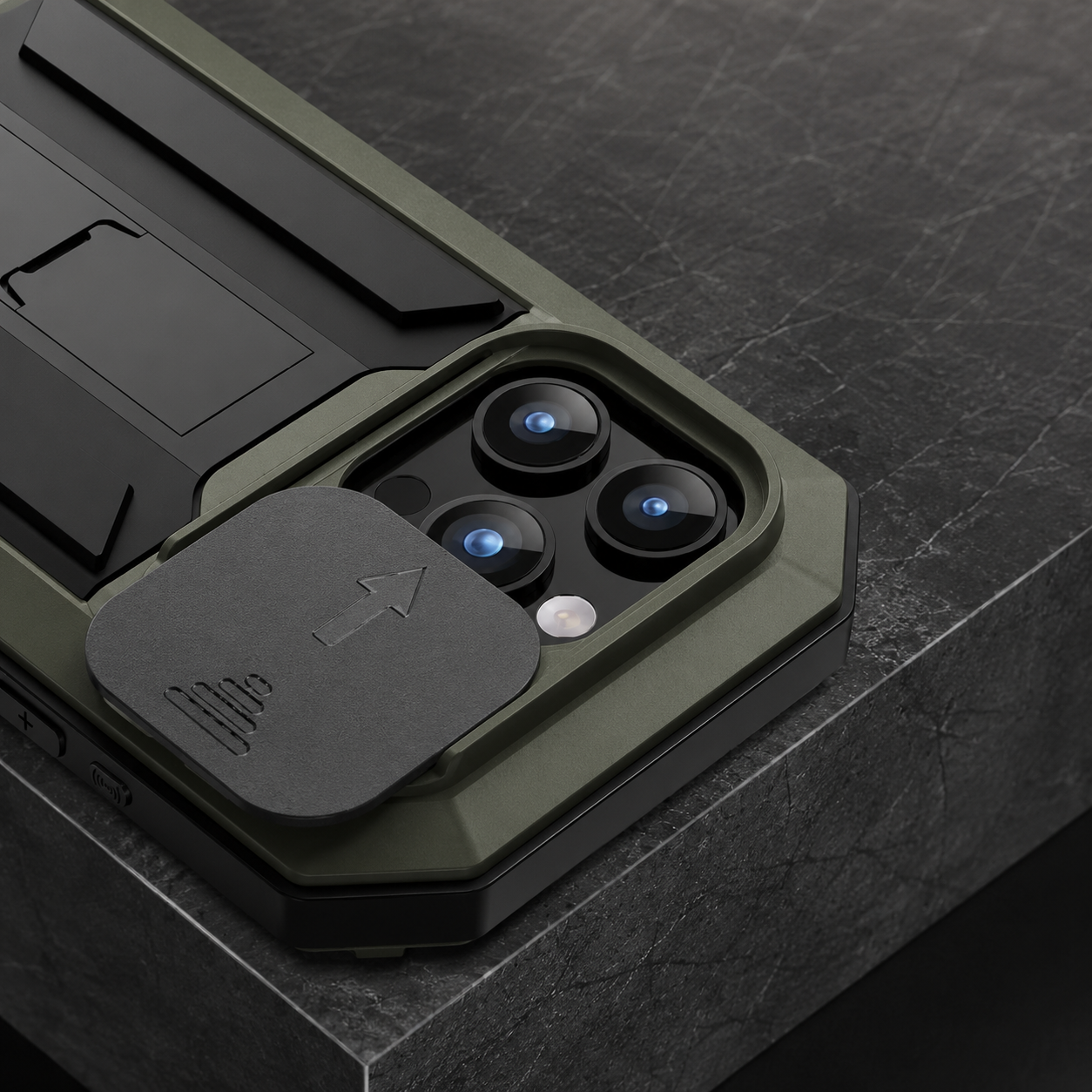 Premium iPhone Case Camera Lens Protection Shockproof Protective Cover Built In Screen Protection Heavy Duty Metal Armor Kickstand Design