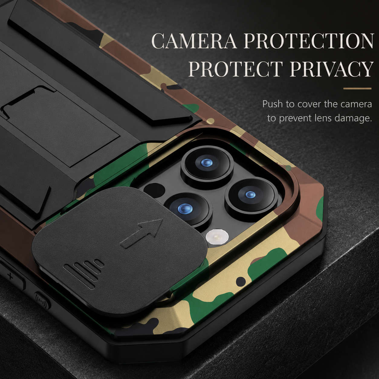Premium iPhone Case Camera Lens Protection Shockproof Protective Cover Built In Screen Protection Heavy Duty Metal Armor Kickstand Design