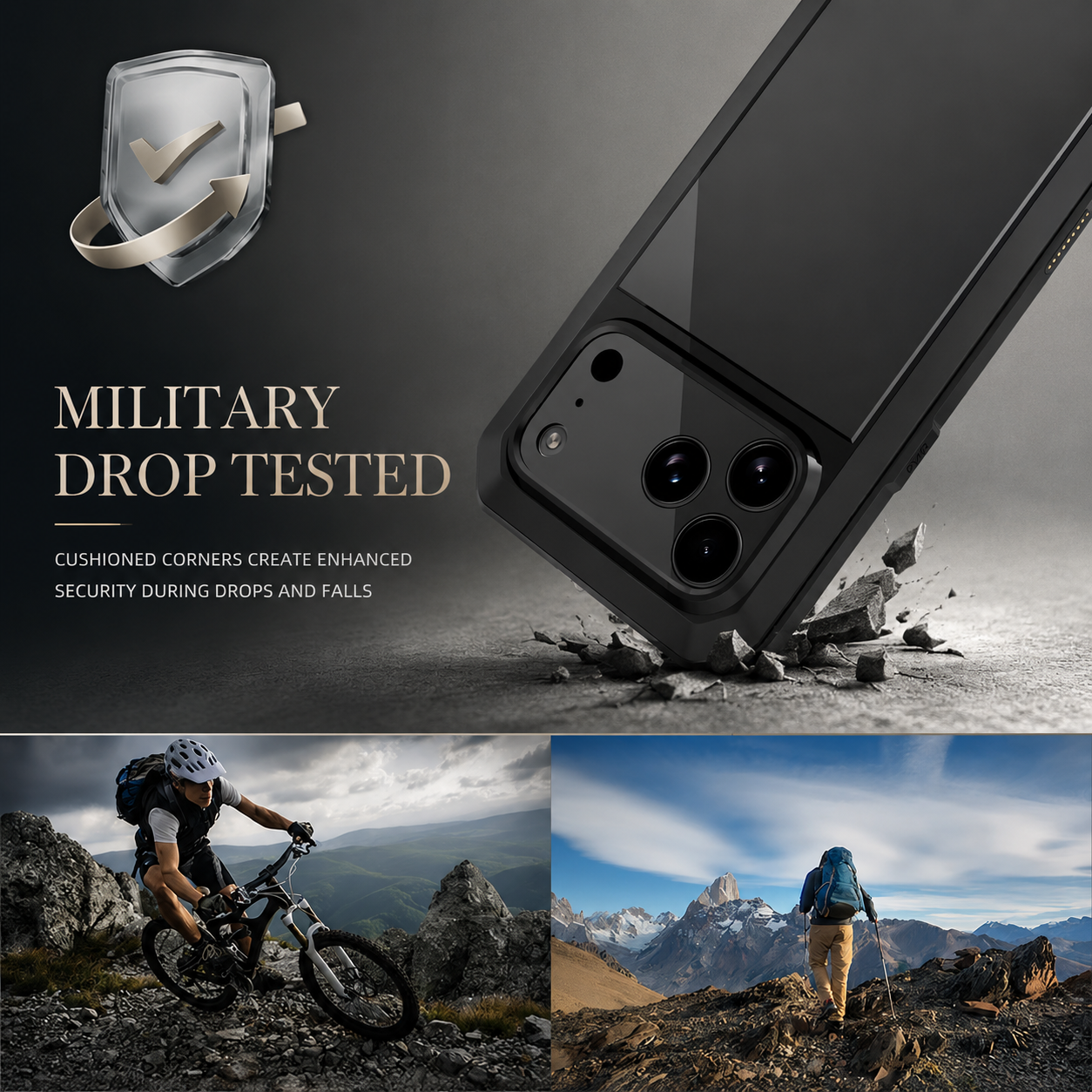 Premium iPhone Case Camera Lens Protection Shockproof Protective Cover Built In Screen Protection Heavy Duty Metal Armor TPU PC Design